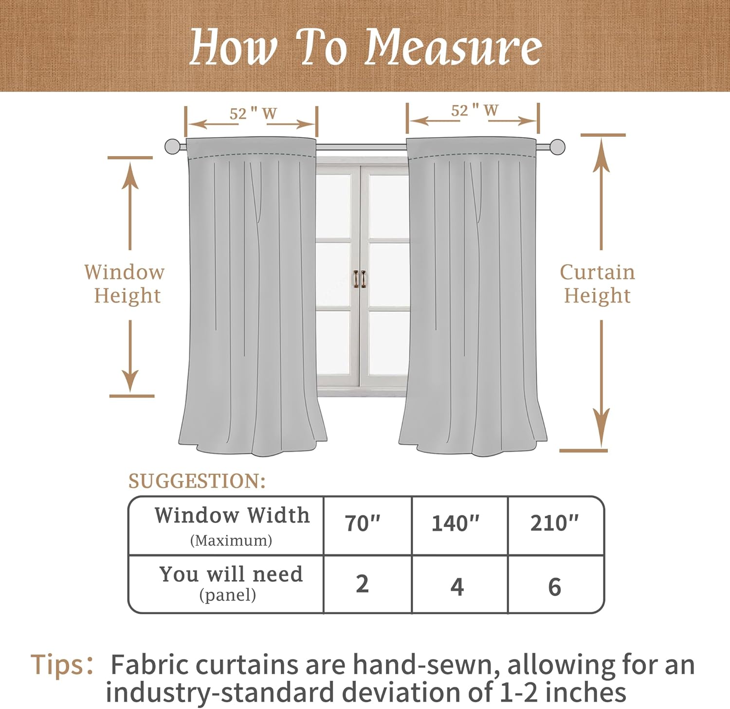 LAMIT 100% Blackout Natural Linen Curtains, 63 Inches Linen Textured Thermal Bedroom Curtains Back Tab and Rod Pocket Neutral Panels with White Liner for Farmhouse, 2 Panels, 52 x 63 Inch, Ivory