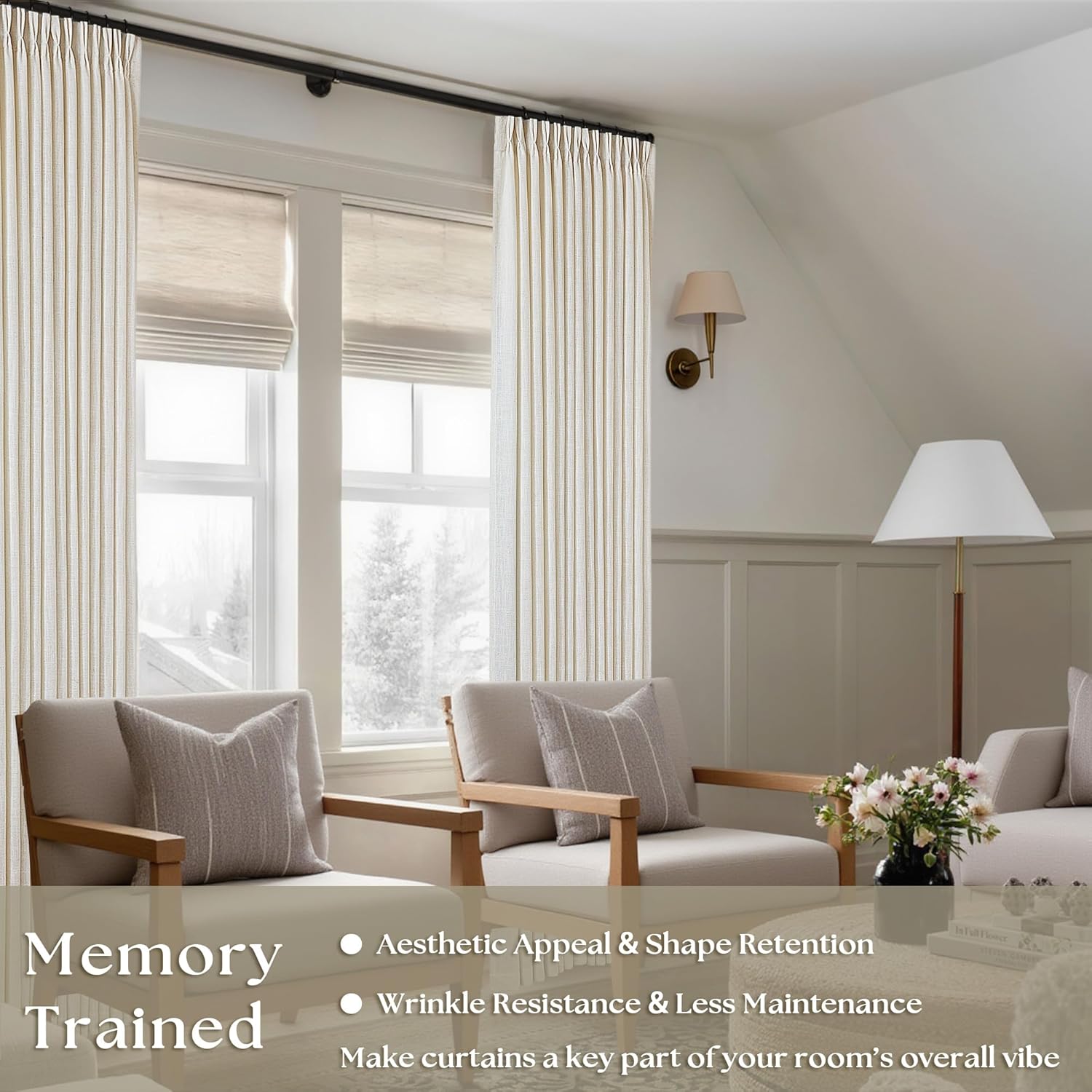 Alternative view of Natural Pinch Pleated Linen Curtains 84 Inch Length 2 Panels for Living Room Bedroom Textured Cream Ivory Birch Semi Sheer Boho Neutral Back Tab Pinch Pleat Hooks Rings Window Curtain 84 Inches Long