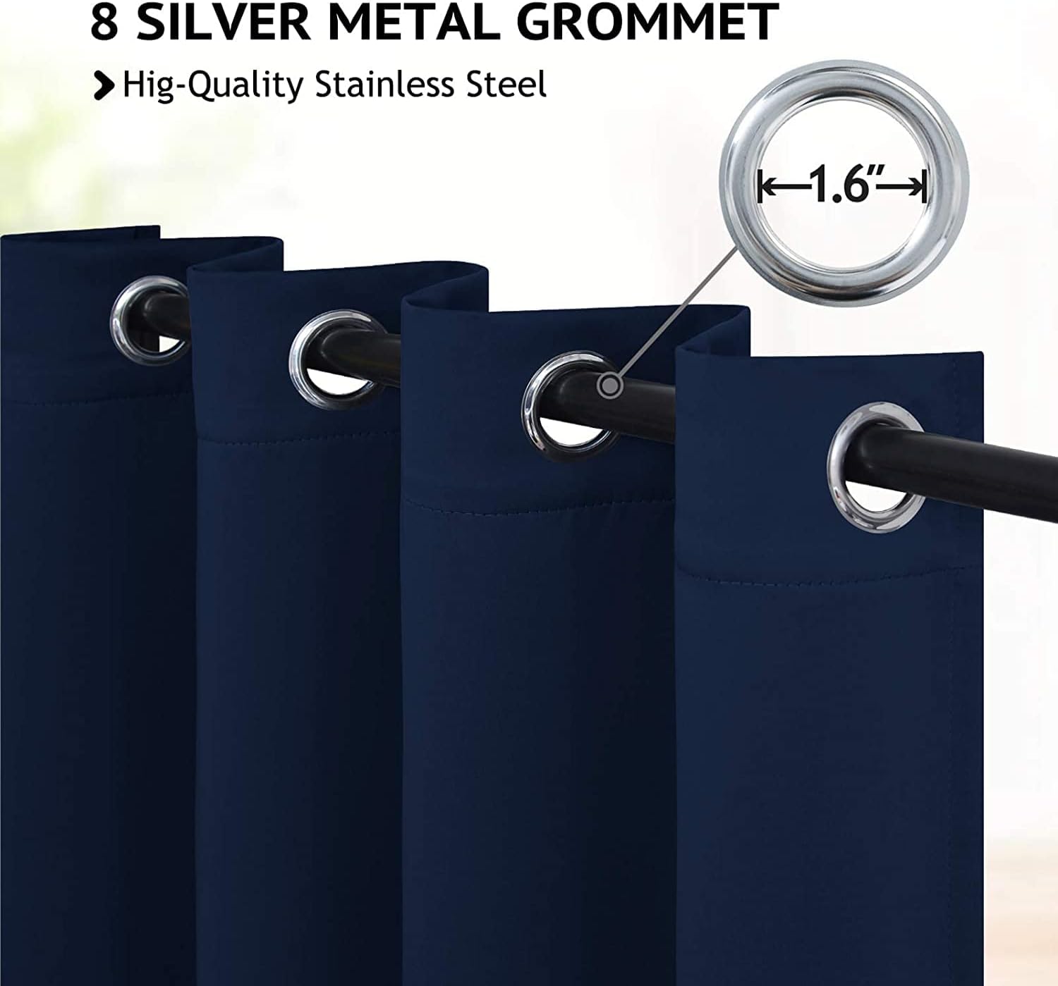 COSVIYA Grommet Blackout Room Darkening Navy Blue Curtains 84 inch Length 2 Panels,Thick Polyester Light Blocking Insulated Thermal Window Curtain Drapes for Bedroom/Living Room,52x84 inches