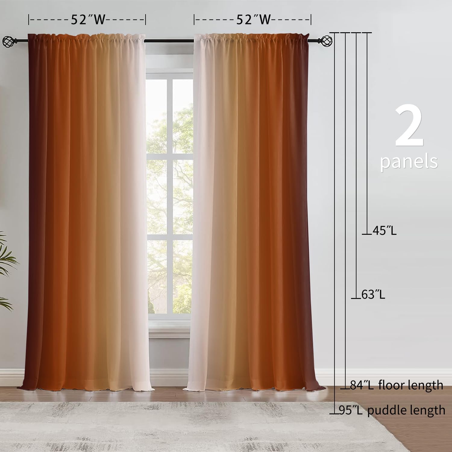 Burnt Orange Curtains 84 Inch Length for Living Room 2 Panel Set Burnt Orange and Terracotta Window Curtain Rust Orange Ombre Gradient Light Filtering Curtains Modern Abstract Drapes