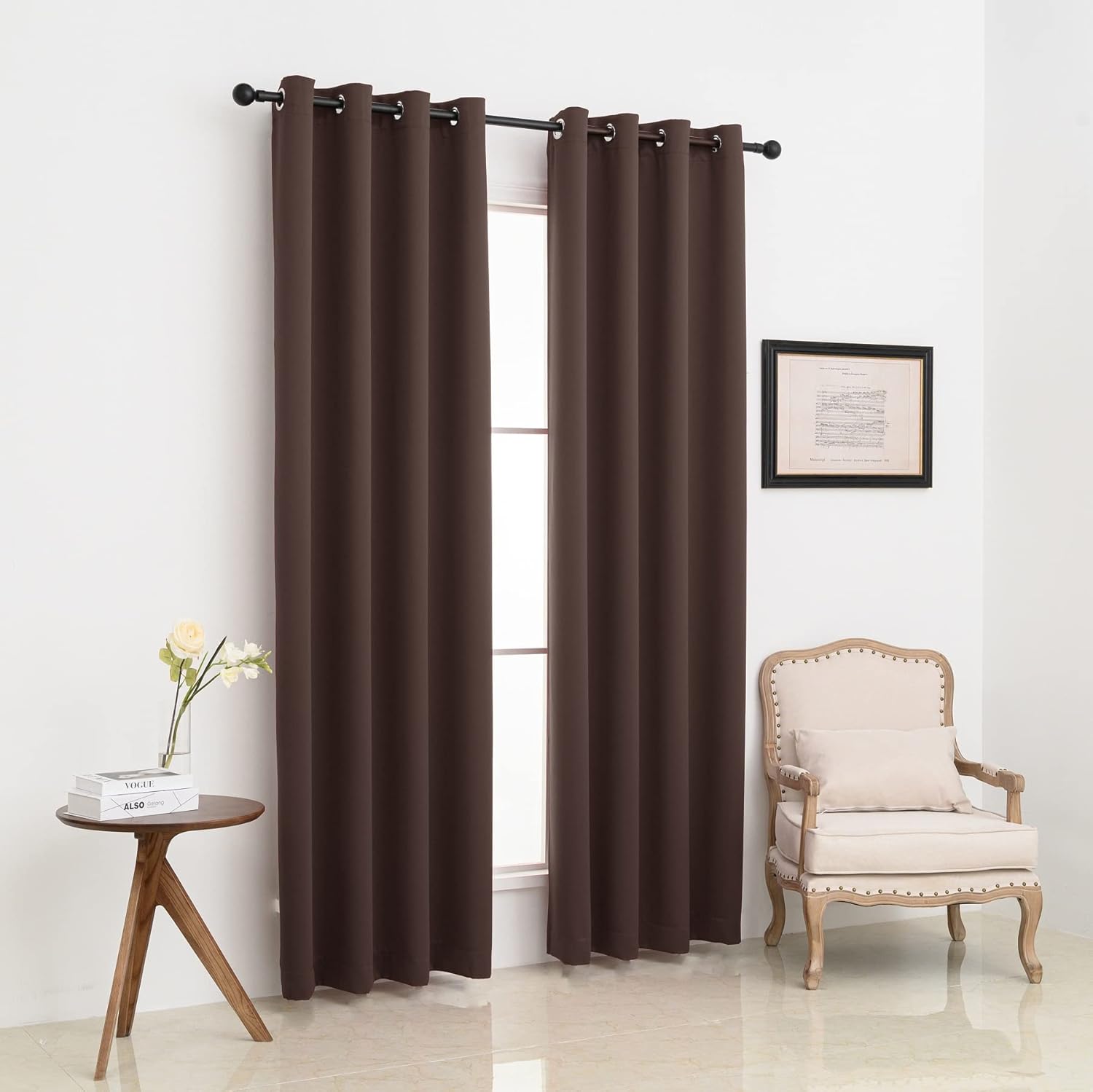 Pickluc Grommet Blackout Curtains 84 Inches Long 2 Panels, Light Blocking Window Drapes for Living Room, Thermal Insulated, Noise Reduction, Chocolate Brown, 52" Wide x 84" Length