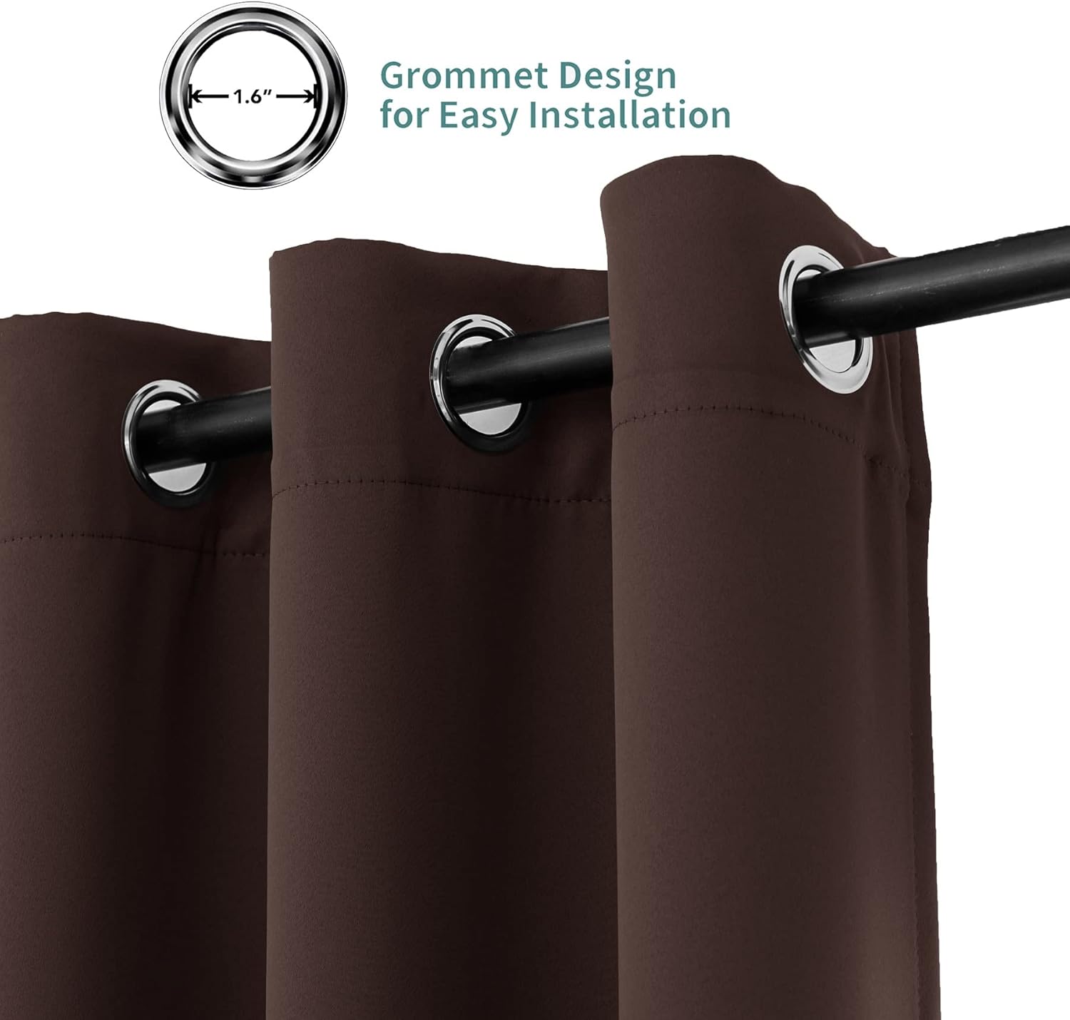 Alternative view of Pickluc Grommet Blackout Curtains 84 Inches Long 2 Panels, Light Blocking Window Drapes for Living Room, Thermal Insulated, Noise Reduction, Chocolate Brown, 52" Wide x 84" Length