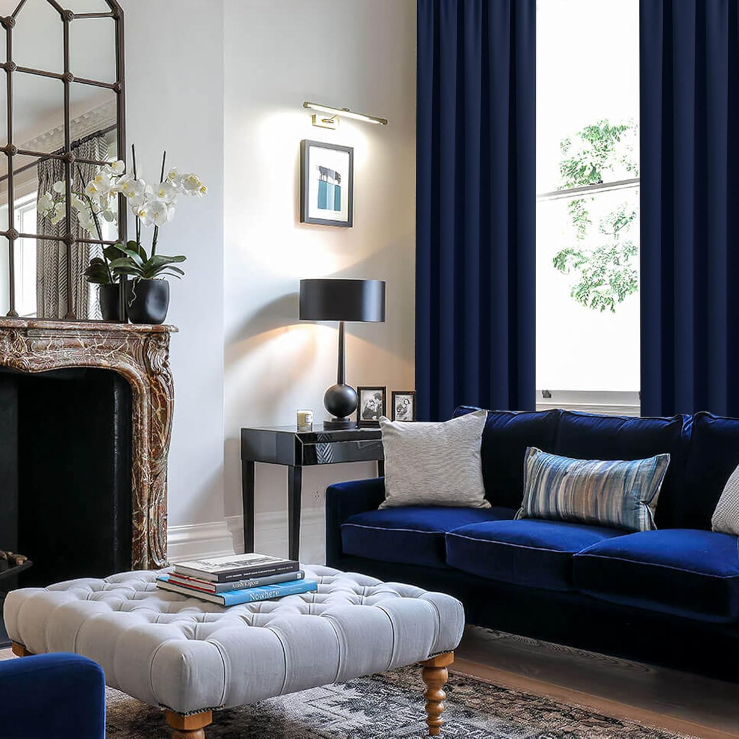 Alternative view of JIUZHEN Blackout Curtains for Bedroomu2013 Thermal Insulated,Noise Reducing Room Darkening Drapes for Living Room, Rod Pocket Curtains with Tiebacks, Set of 2 Panels, 42 x 63 Inch Length, Navy Blue