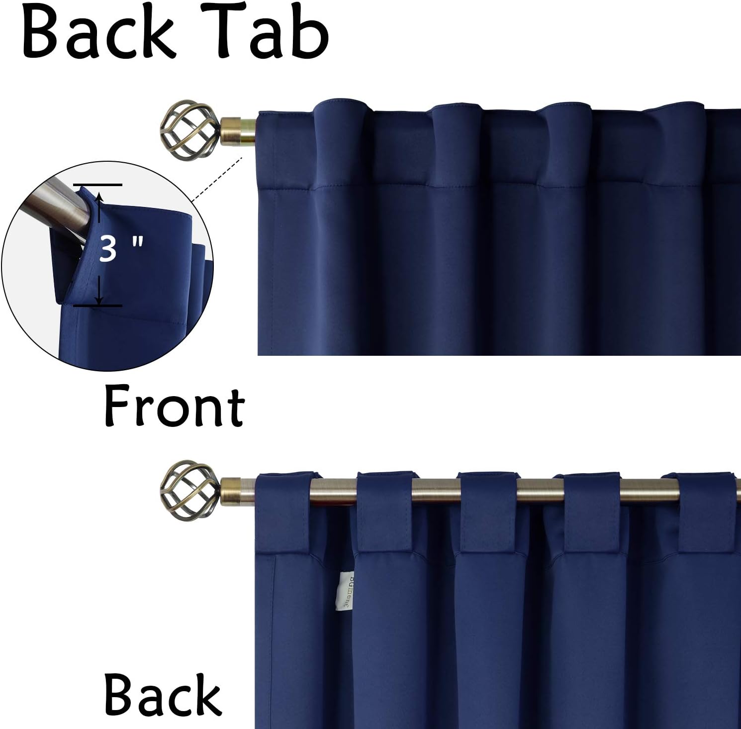Alternative view of BGment Rod Pocket and Back Tab Blackout Curtains for Bedroom - Thermal Insulated Room Darkening Curtains for Living Room, 42x63 inch, 2 Window Curtain Panels, Navy Blue
