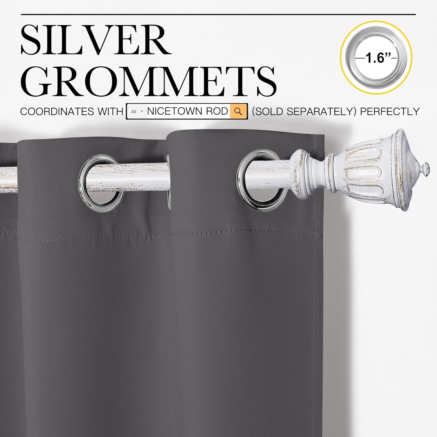 Alternative view of NICETOWN Grey Blackout Curtain 68 inch Long, 55 inches Width, 1 Panel, Thermal Insulated Window Treatment with Grommet Room Darkening Thermal Insulated Panel for Bedroom/Living Room