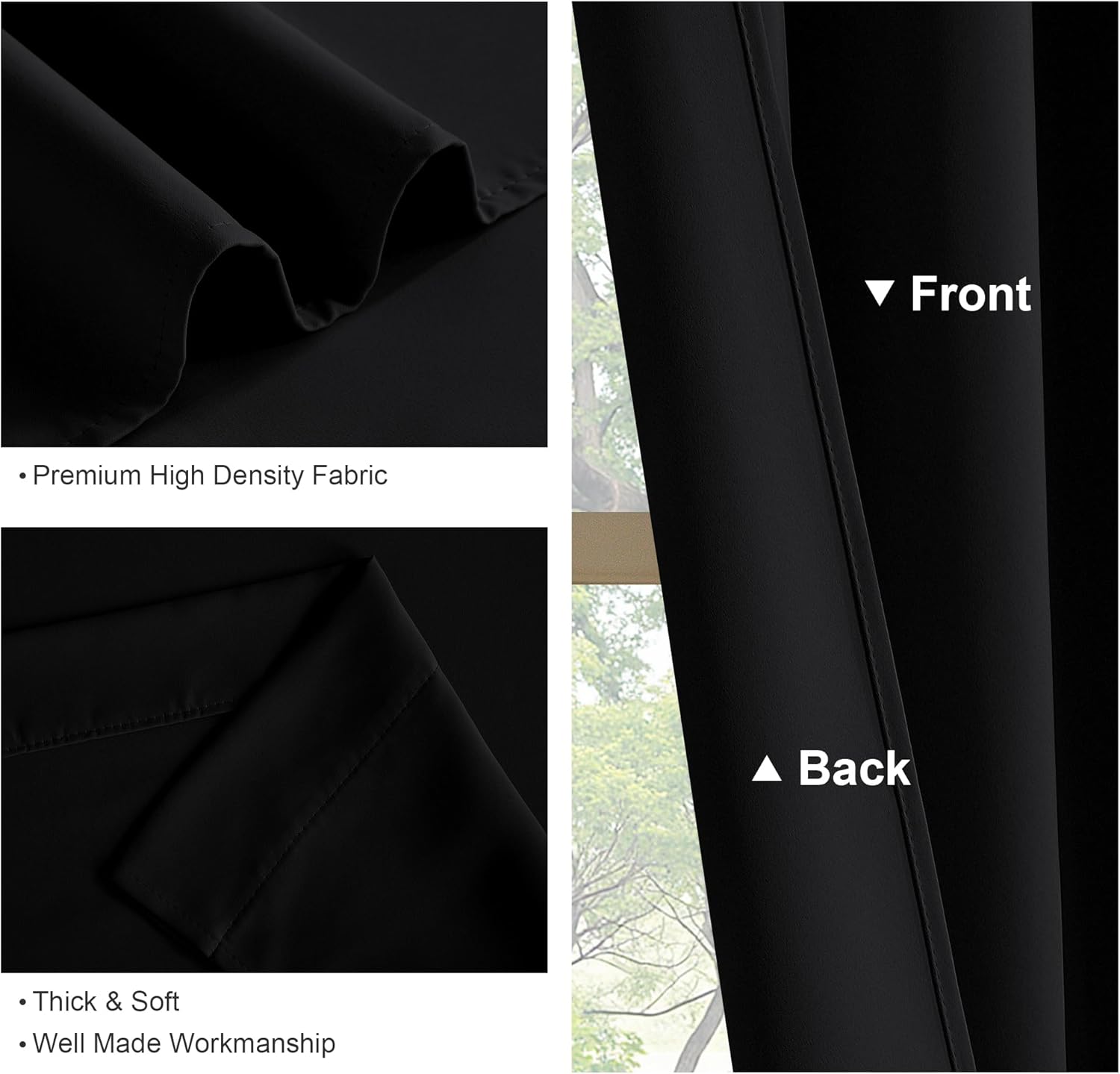 Alternative view of PONY DANCE Blackout Curtains for Bedroom 72 inch Long - Solid Rod Pocket Thermal Insulated Panels for Living Room, Black Out Energy Efficient Window Drapes, 42-inch by 72-inch, Black, 2 Pieces