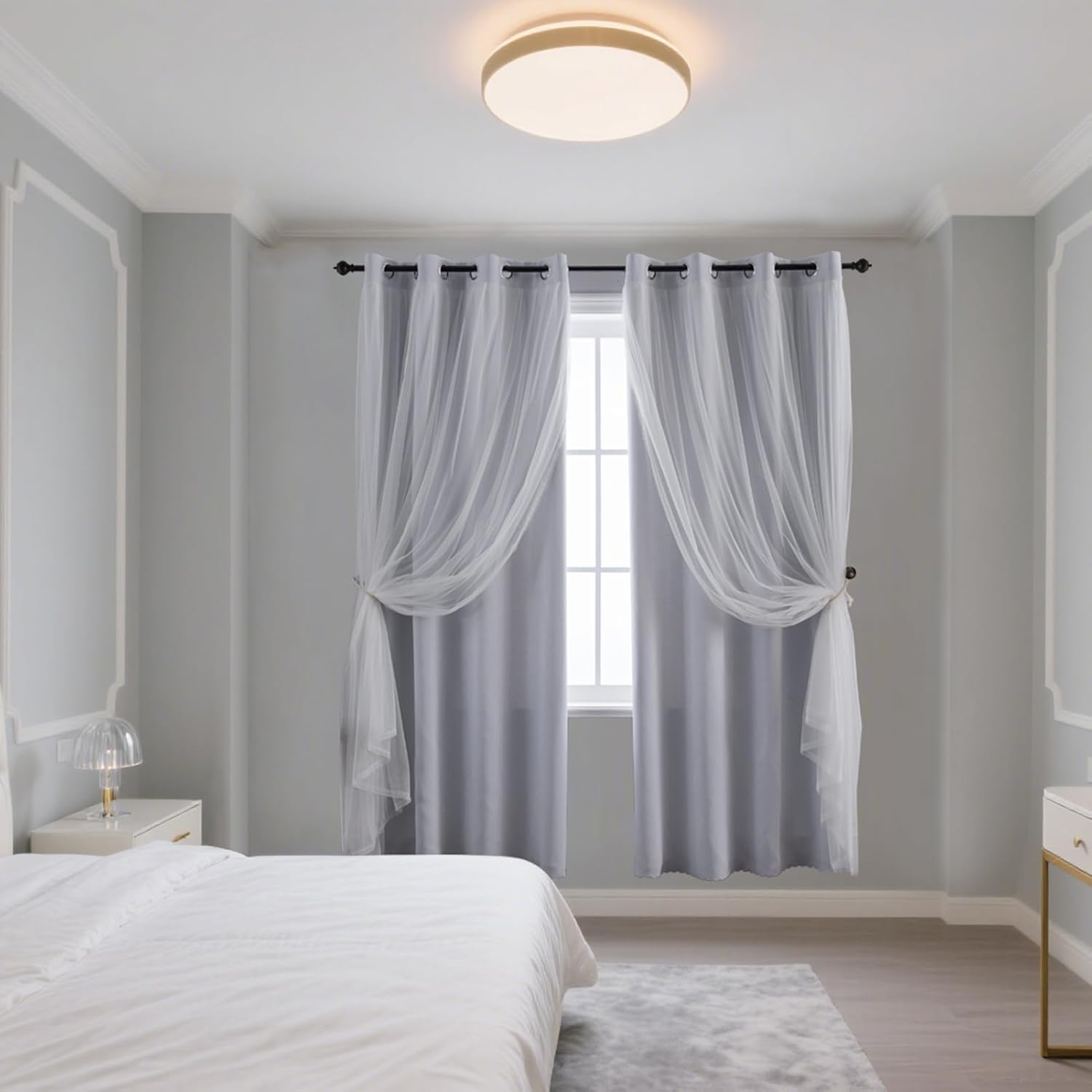 Anytime Home Curtains Blackout and Sheer Layered Solid Window Curtain Panel Pair with Grommet Top, 52Wx63L,Greyish White - Image 4