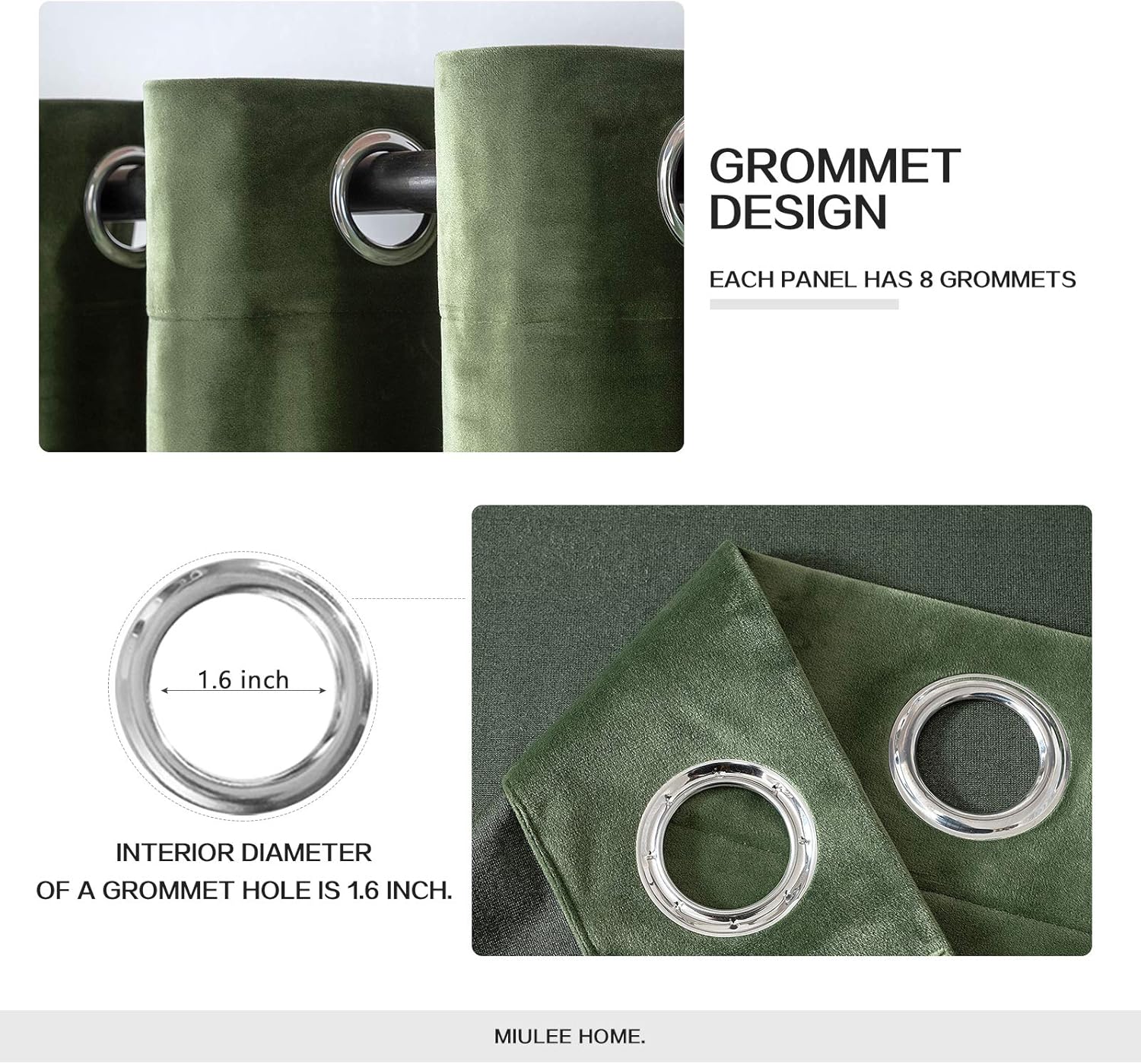 MIULEE Velvet Curtains Olive Green Elegant Grommet Curtains Thermal Insulated Soundproof Room Darkening Drapes for Classical Living Room Bedroom Decor 52 x 84 Inch Set of 2