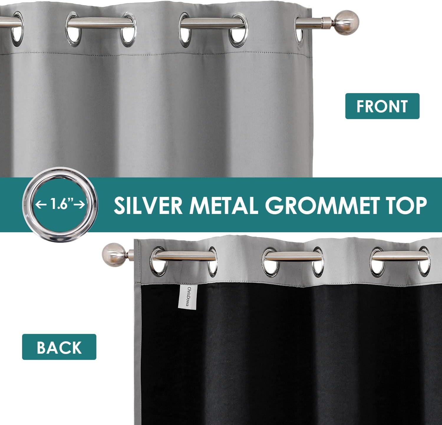 ChrisDowa 100% Blackout Curtains for Bedroom with Black Liner, 2 Thick Layers Total Blackout Thermal Insulated Grommet Window Curtains 63 Inch Length 2 Panels Set (Light Grey, 42 x 63 Inch) - Image 3