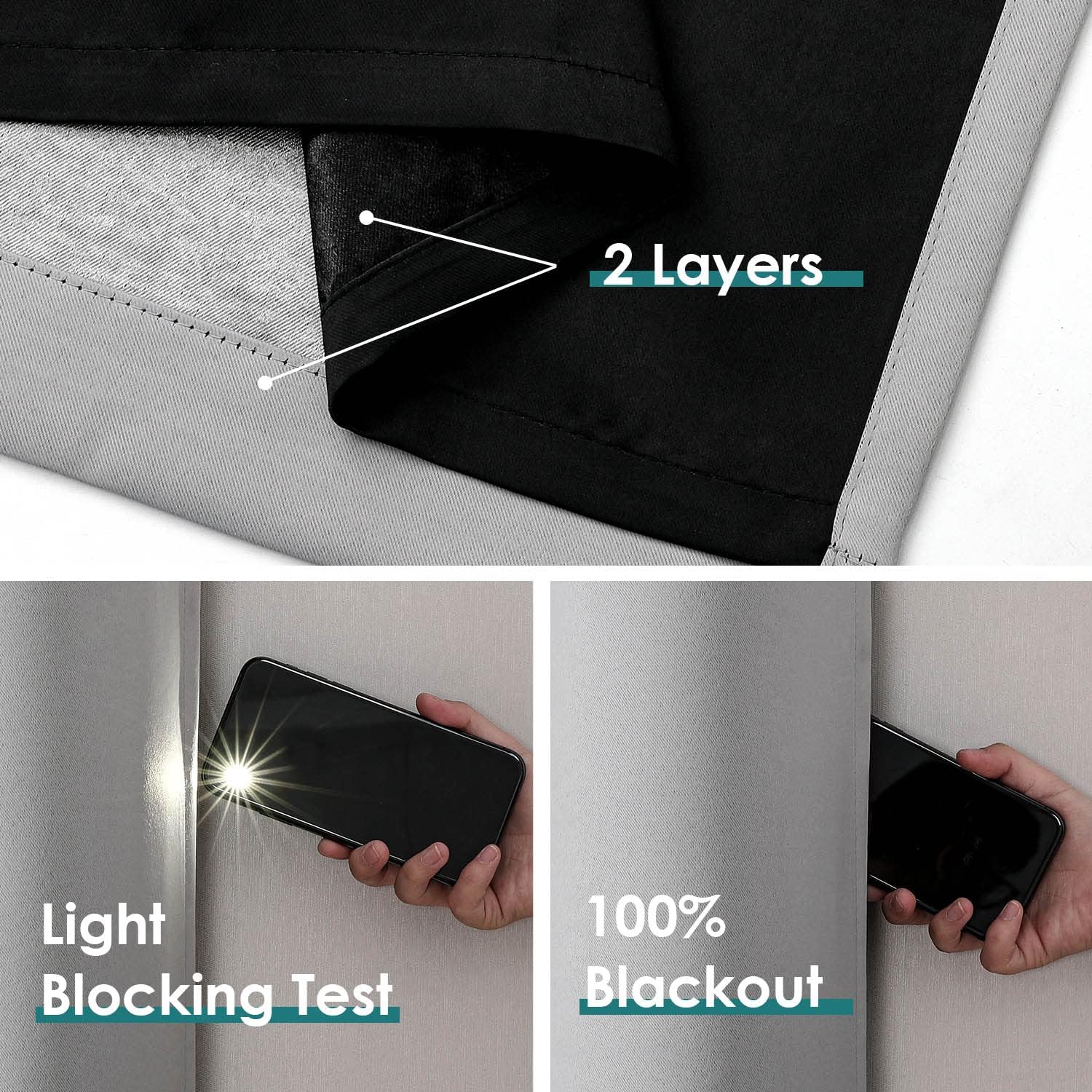 ChrisDowa 100% Blackout Curtains for Bedroom with Black Liner, 2 Thick Layers Total Blackout Thermal Insulated Grommet Window Curtains 63 Inch Length 2 Panels Set (Light Grey, 42 x 63 Inch) - Image 4