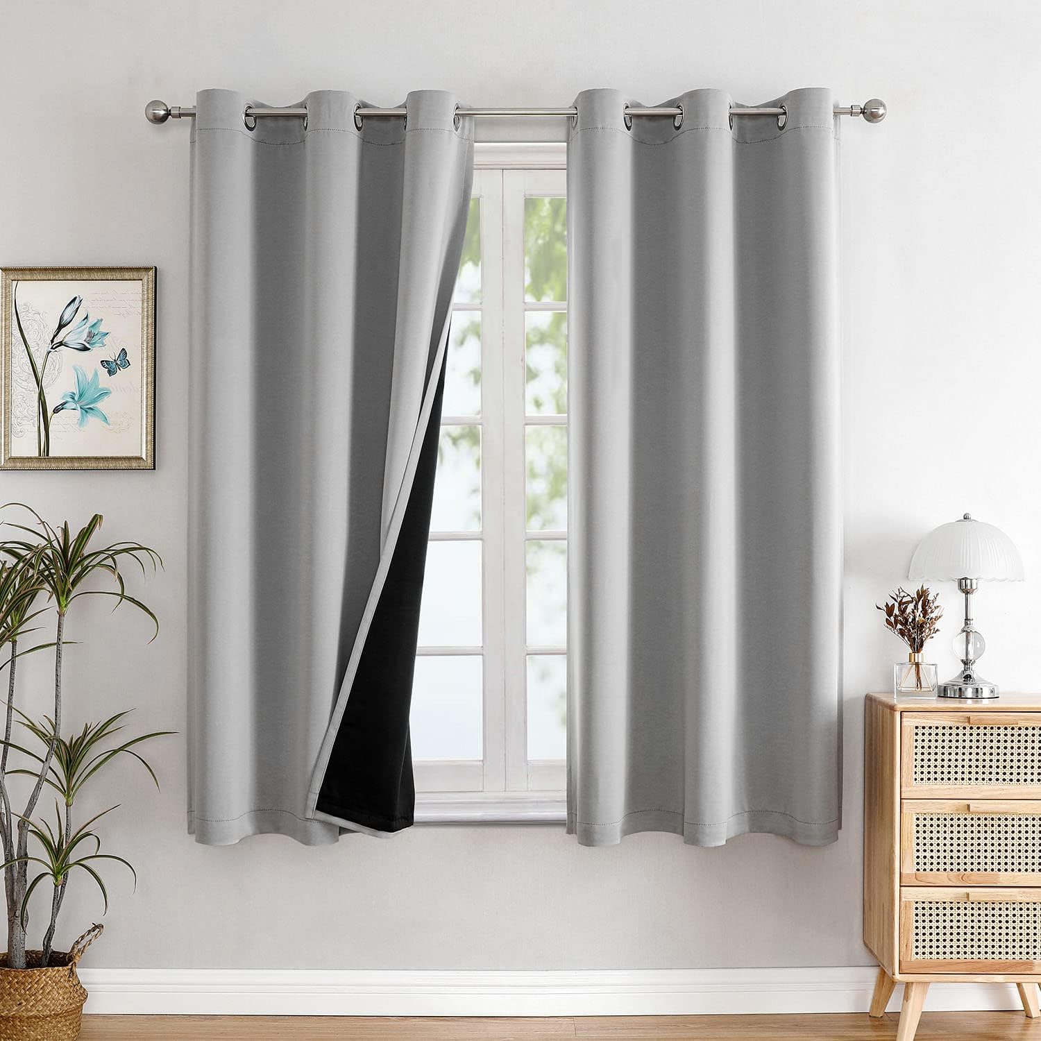 ChrisDowa 100% Blackout Curtains for Bedroom with Black Liner, 2 Thick Layers Total Blackout Thermal Insulated Grommet Window Curtains 63 Inch Length 2 Panels Set (Light Grey, 42 x 63 Inch) - Image 8