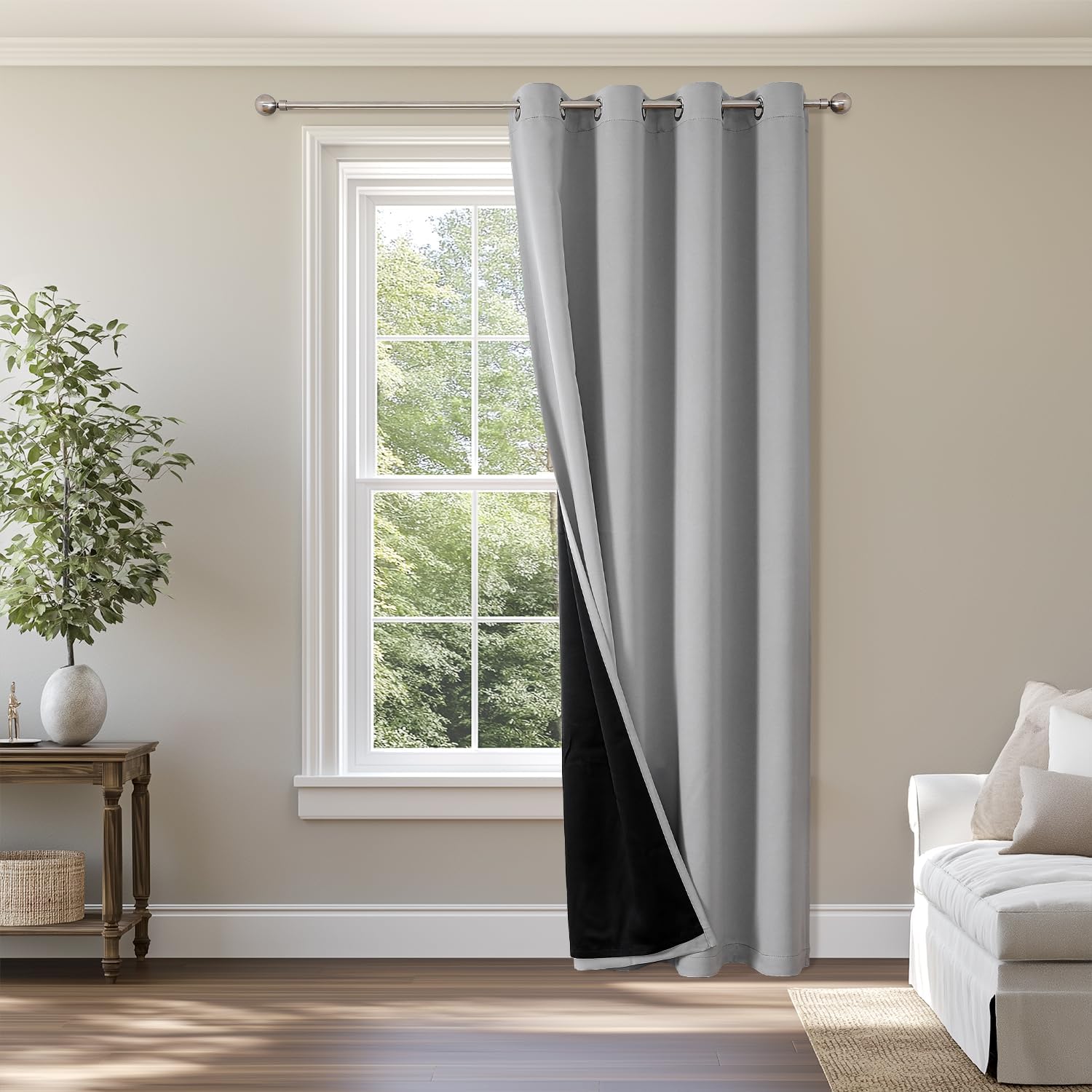 ChrisDowa 100% Blackout Curtains for Bedroom with Black Liner, 2 Thick Layers Total Blackout Thermal Insulated Grommet Window Curtains 63 Inch Length 2 Panels Set (Light Grey, 42 x 63 Inch) - Image 9
