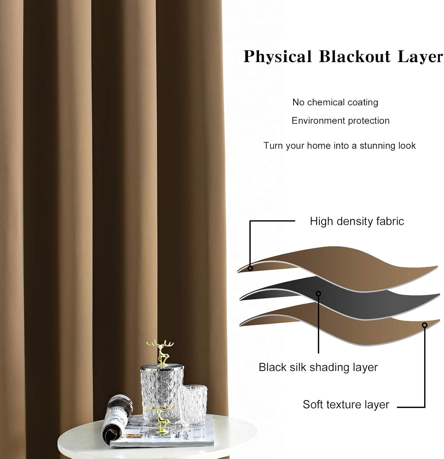 Alternative view of JSFLY Blackout Curtains for Bedroom Thermal Insulated Light Blocking Room Darkening Curtains Solid Grommet Window Drapes for Living Room, Set of 2 Curtain Panels 52 W x 63 L inch Long Coffee