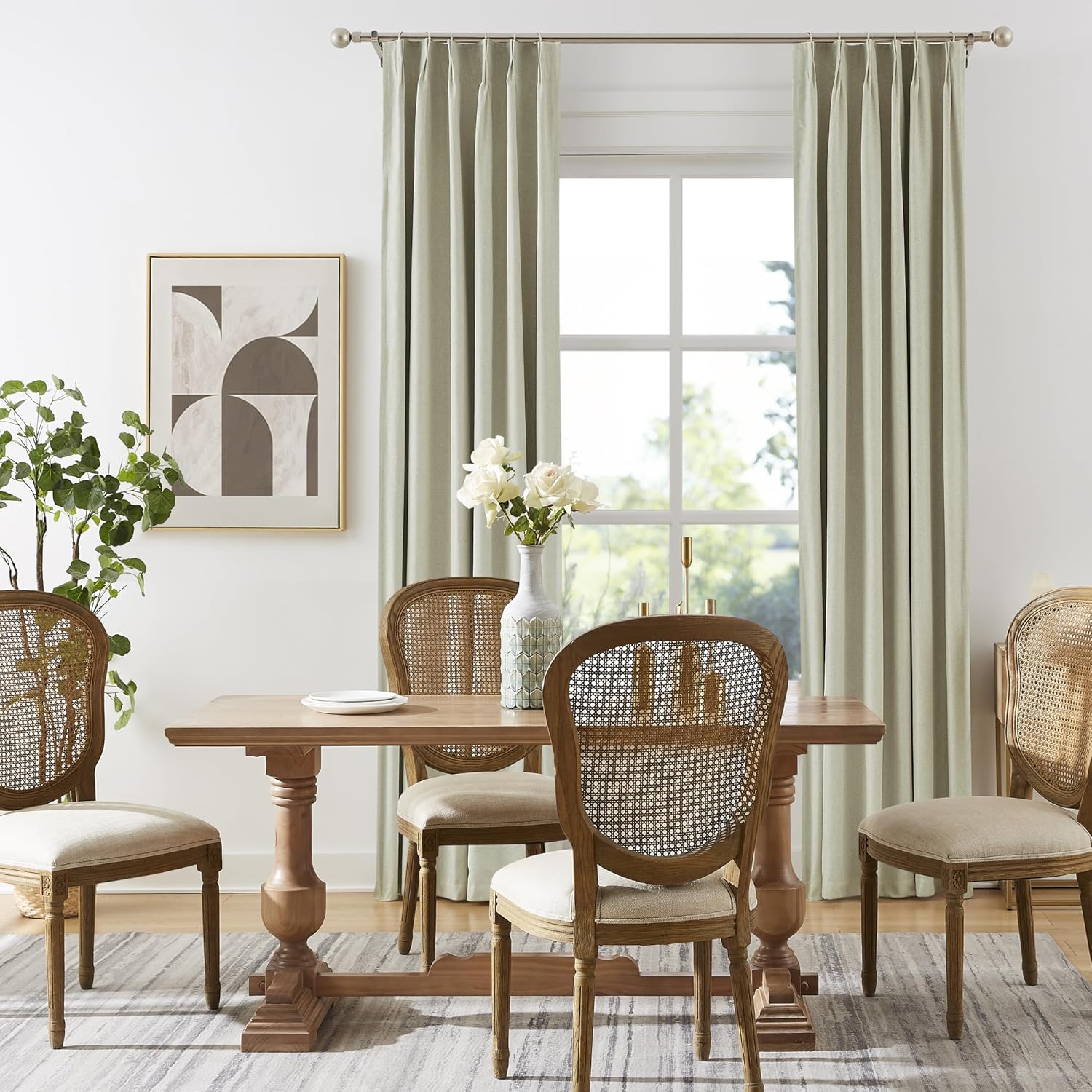 DUALIFE 90 Inch Curtains for Living Room Greige Natural Linen,Pinch Pleat/Back Tab Country Hooks Drapes for Sliding Patio Door Two Burg Blackout Track System Curtains Set of 2,W40xL90