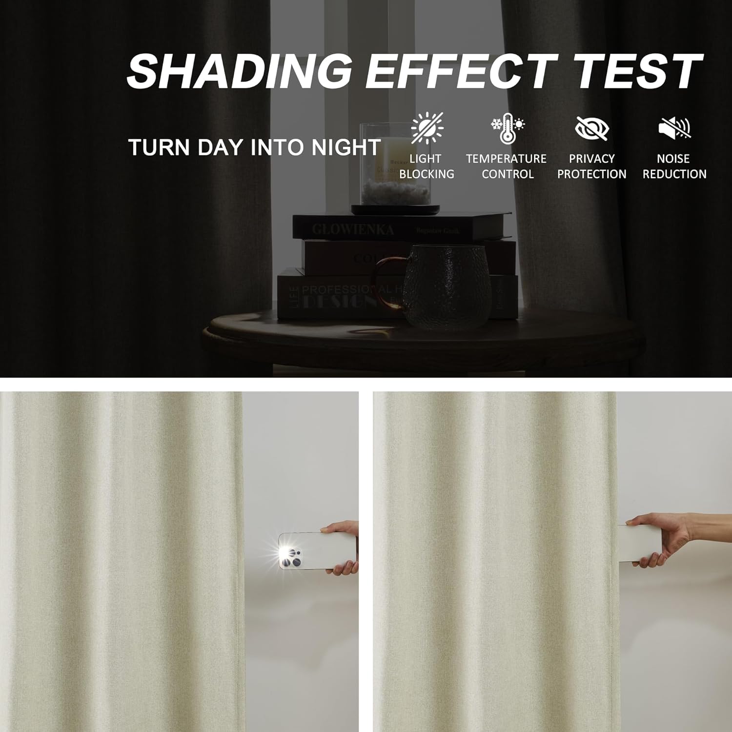 DUALIFE 90 Inch Curtains for Living Room Greige Natural Linen,Pinch Pleat/Back Tab Country Hooks Drapes for Sliding Patio Door Two Burg Blackout Track System Curtains Set of 2,W40xL90 - Image 7