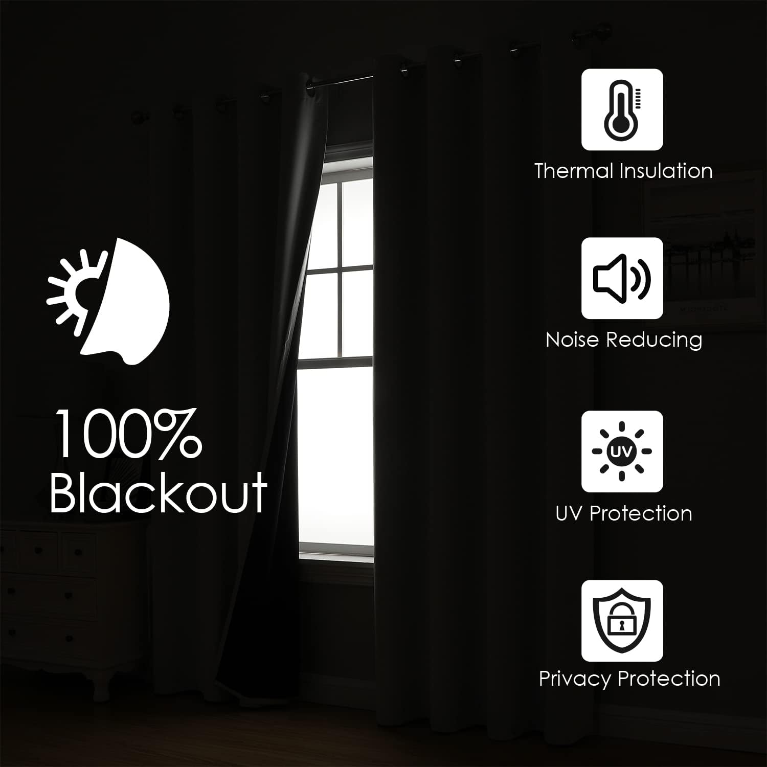Alternative view of ChrisDowa 100% Blackout Curtains for Bedroom with Black Liner, 2 Thick Layers Total Blackout Thermal Insulated Grommet Window Curtains 63 Inch Length 2 Panels Set (Light Grey, 42 x 63 Inch)