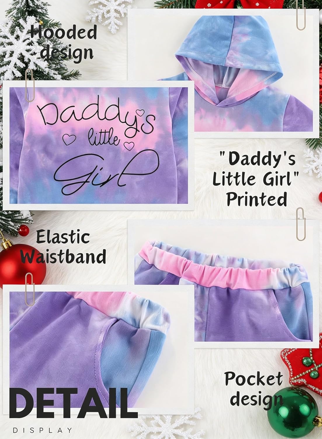 Alternative view of Toddler Baby Girls Tie Dye Hoodie Sets - Valentines Daddy's Little Girl Outfits Kids Sweatsuit Pants Clothes Set