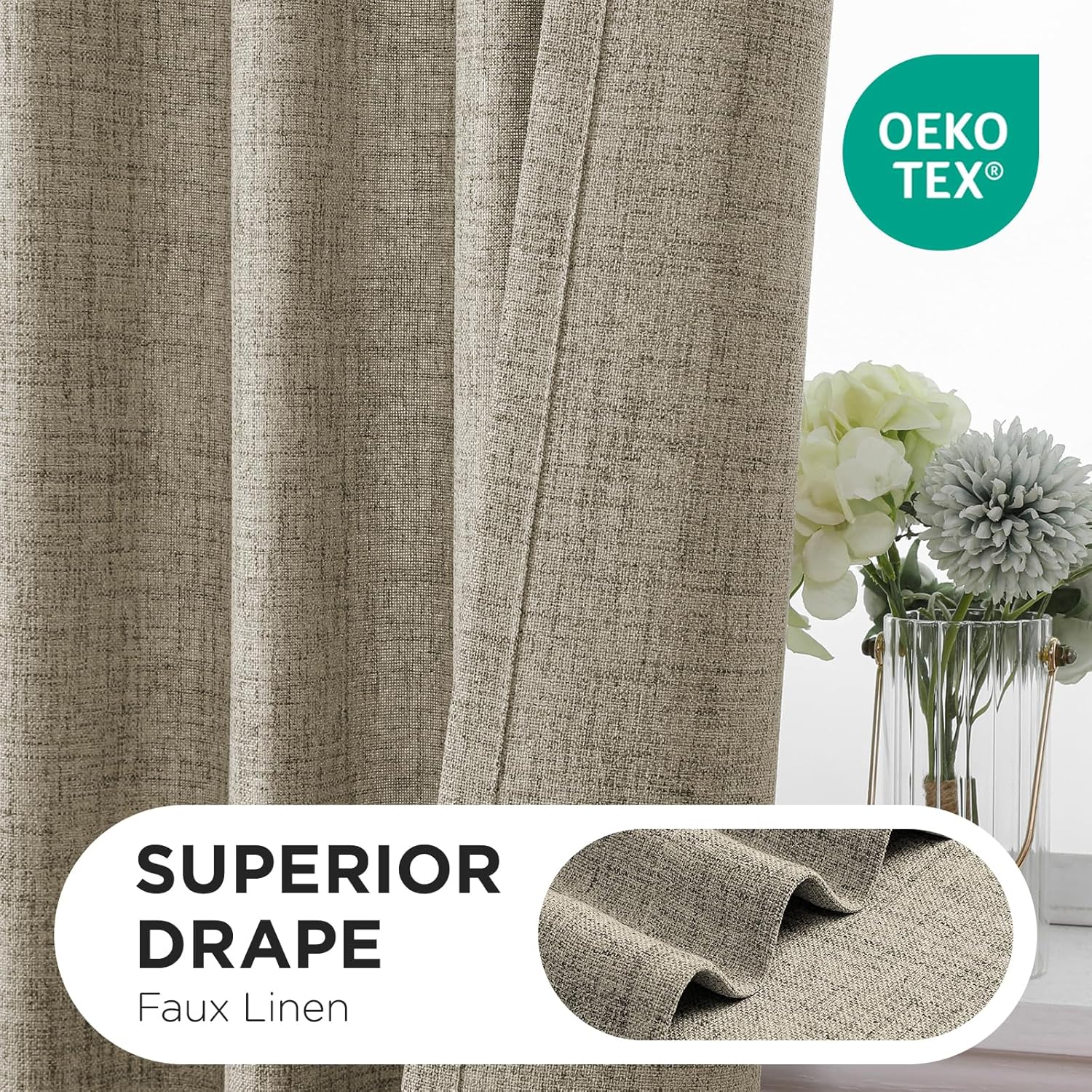 Joydeco Linen Curtains u2013 Linen Light Filtering Drapes for Living Room and Bedroom，Soft Privacy Drapes with Farmhouse Style, Back Tab and Rod Pocket, 52 x 84 Inch, 2 Panels