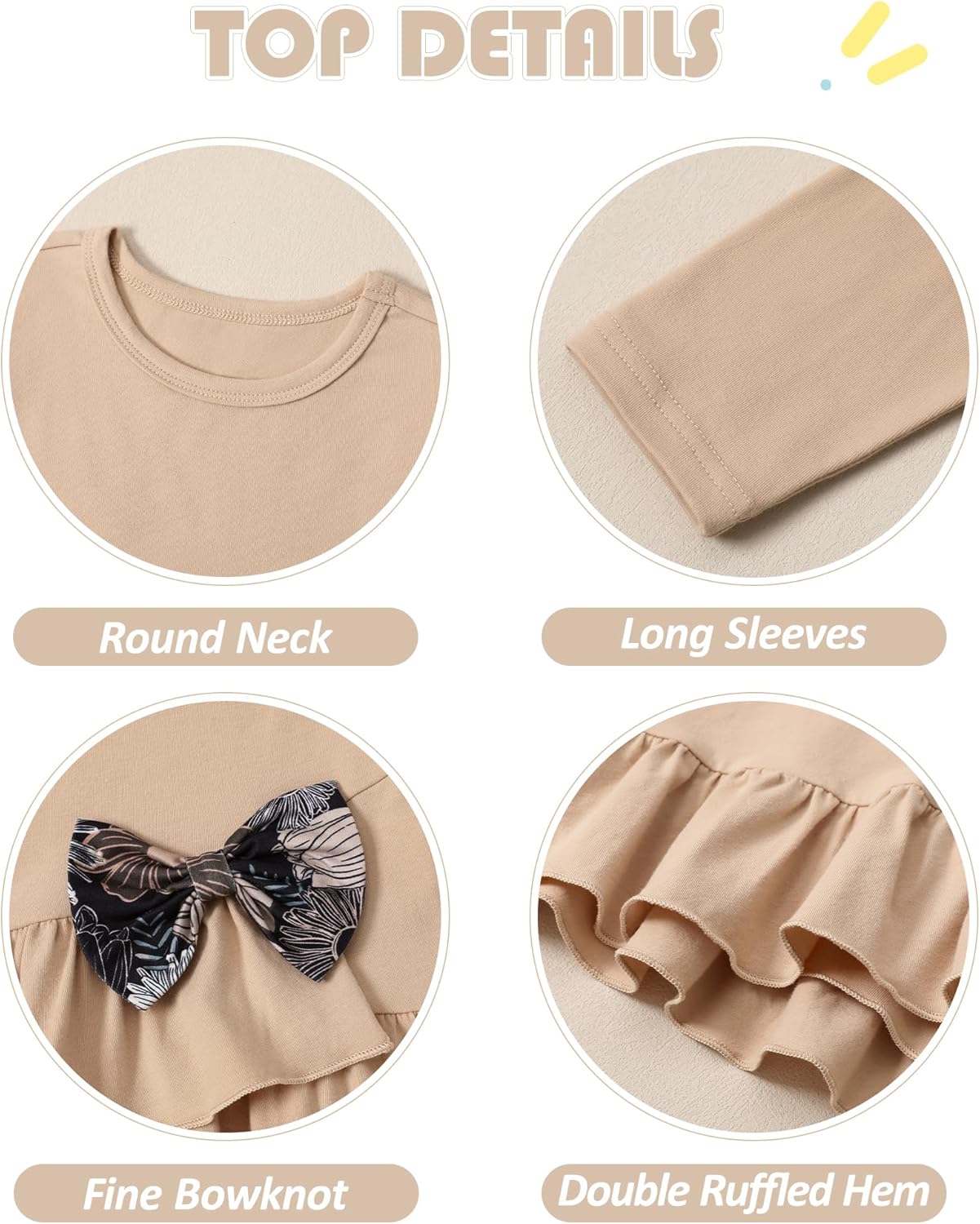 Alternative view of SOLOYEE Toddler Girl Clothes 18M-8T Girls Fall Winter Outfit, Long Sleeve Ruffle Bowknot Top + Floral Pants 2Pcs Clothing Set