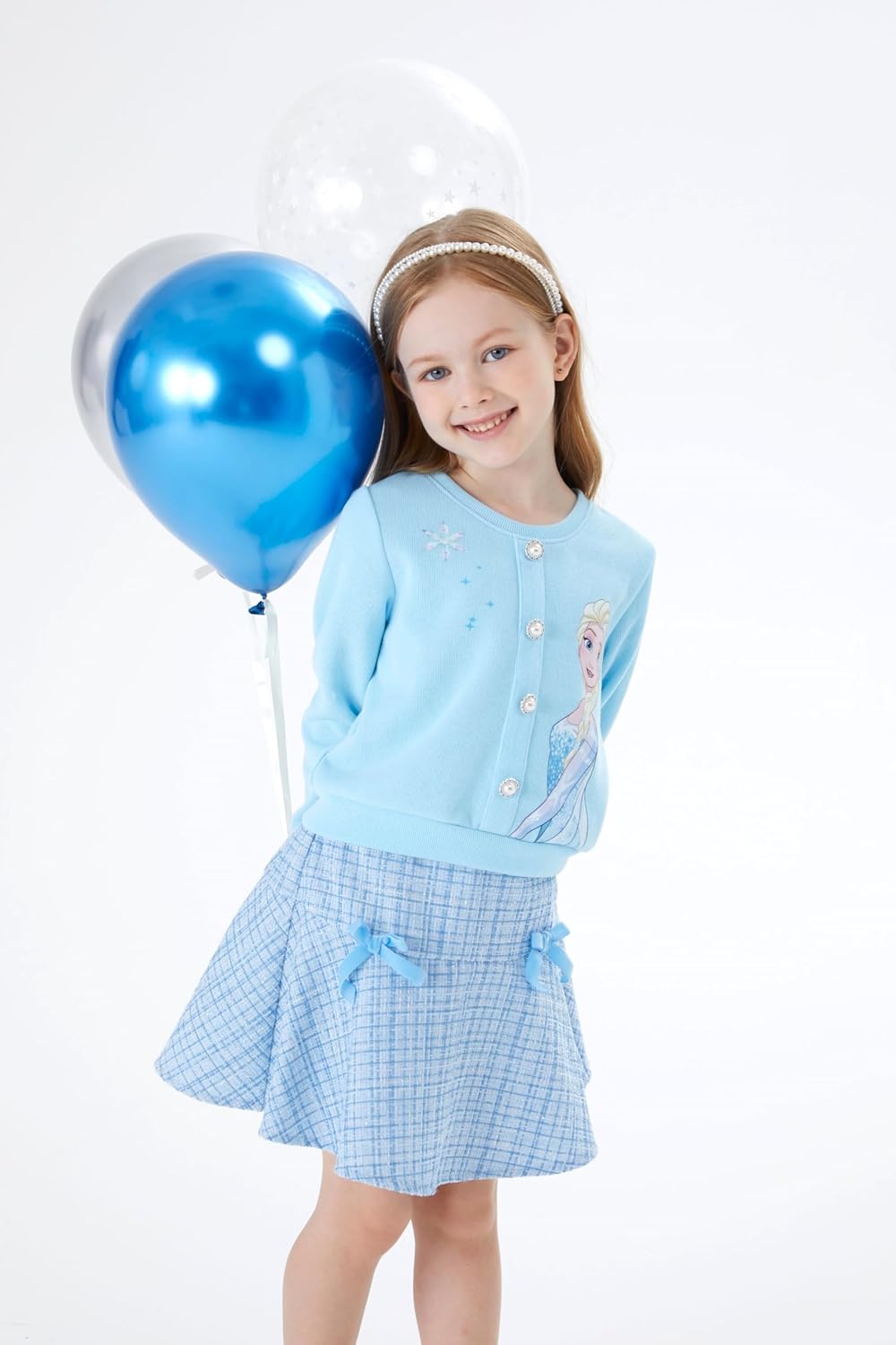 Alternative view of Disney Frozen Elsa Stitch Princess Moana Minnie Toddler Girl 2 Piece Outfit Kid Pearl Button Knit Top & Tweed Skirt Set 2-13Y