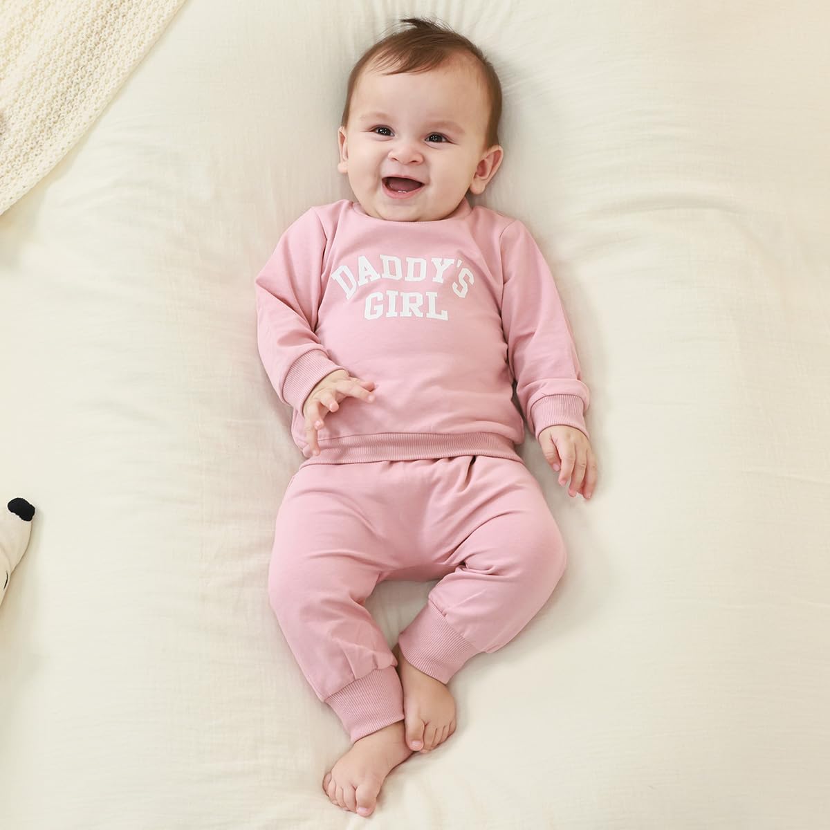 Yvowming Baby Girl Clothes Daddyu2019s Girl Long Sleeve Sweatshirt Pullover Tops + Joggers Pants Fall and Winter Outfit Set