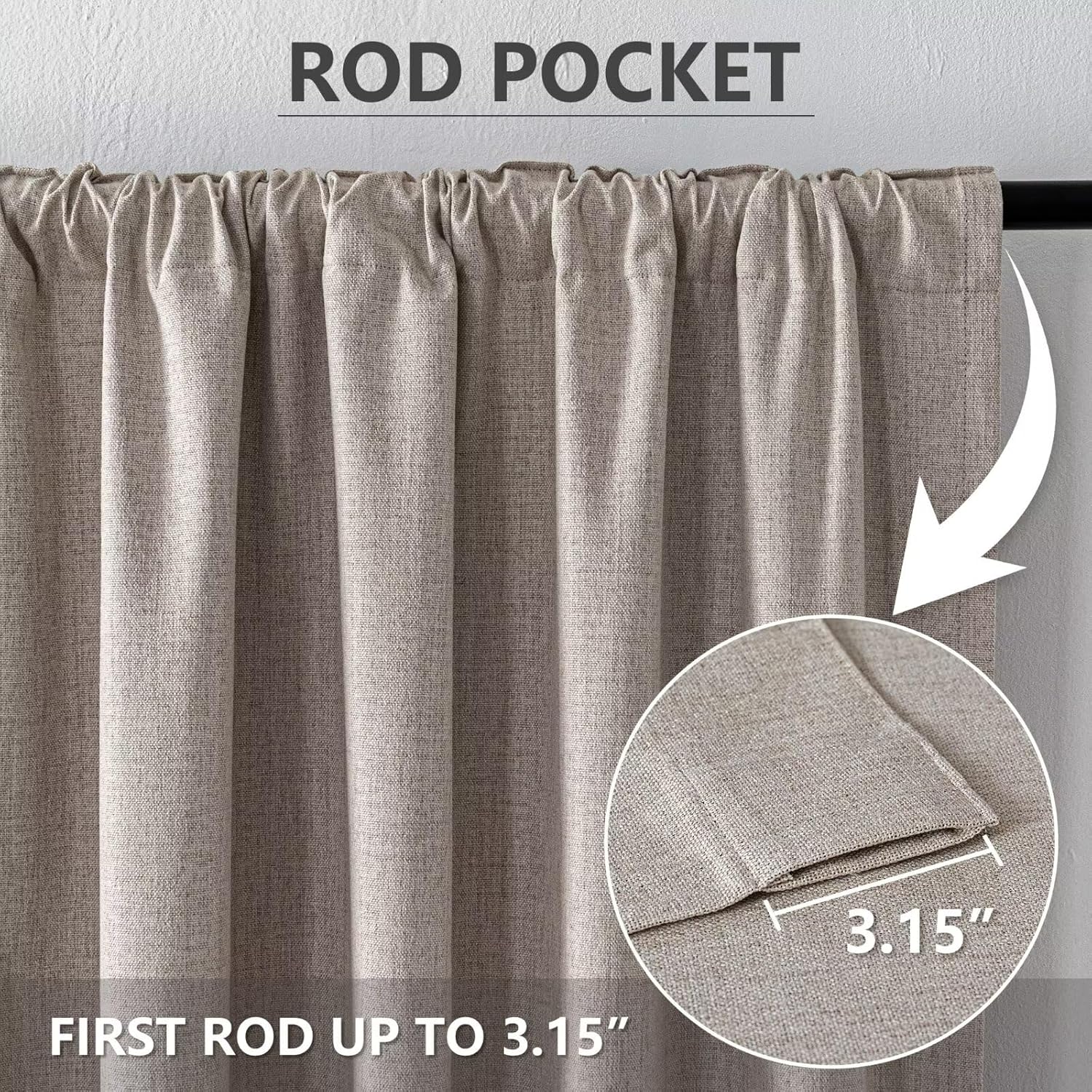 Alternative view of Zyvola 100% Blackout Curtains 84 inch Length 2 Panels Faux Linen Long Drapes for Bedroom Nursery Living Room Black Out Room Darkening Curtain Thermal Insulated Back Tab Rod Pocket(W52 x L84, Beige)