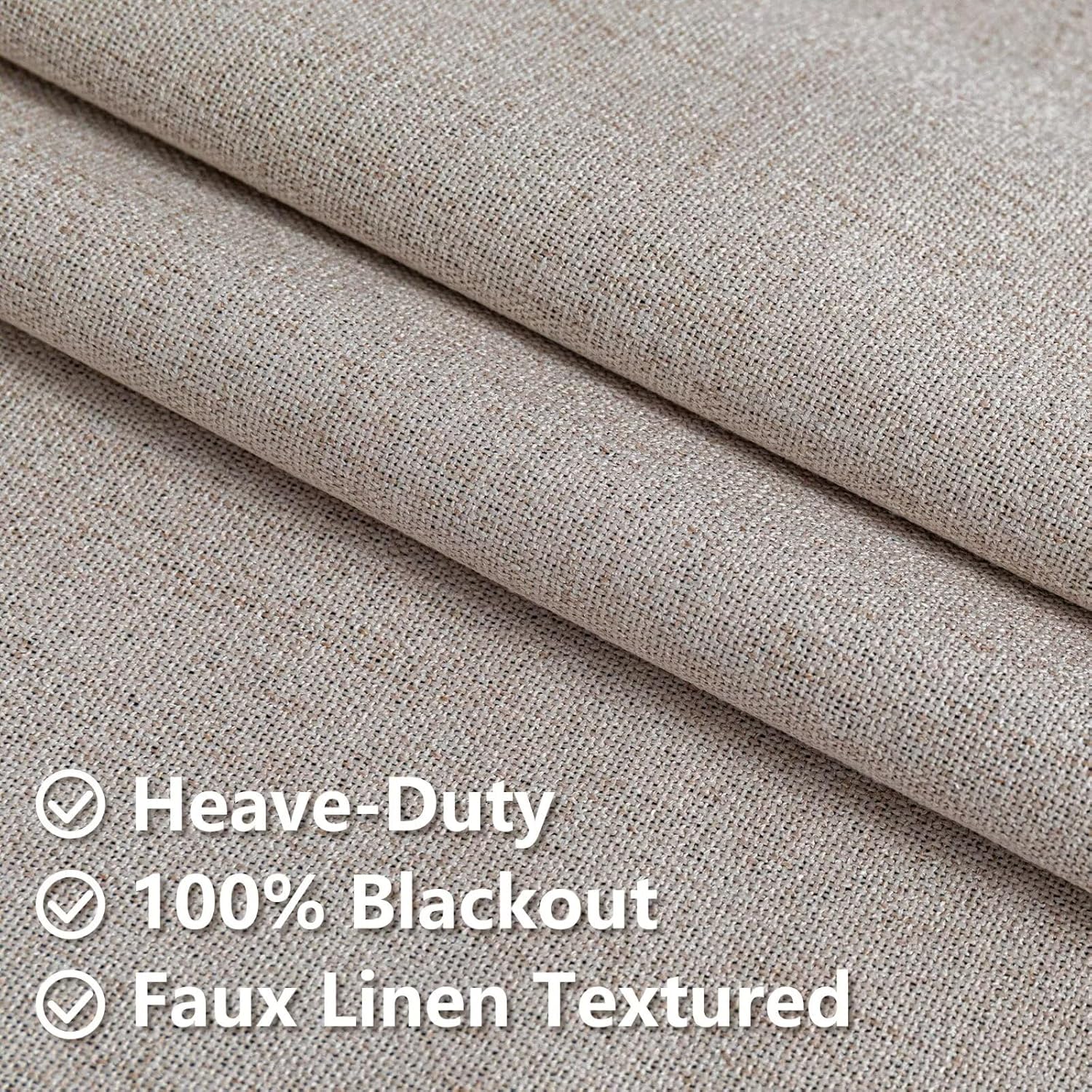 Zyvola 100% Blackout Curtains 84 inch Length 2 Panels Faux Linen Long Drapes for Bedroom Nursery Living Room Black Out Room Darkening Curtain Thermal Insulated Back Tab Rod Pocket(W52 x L84, Beige) - Image 3