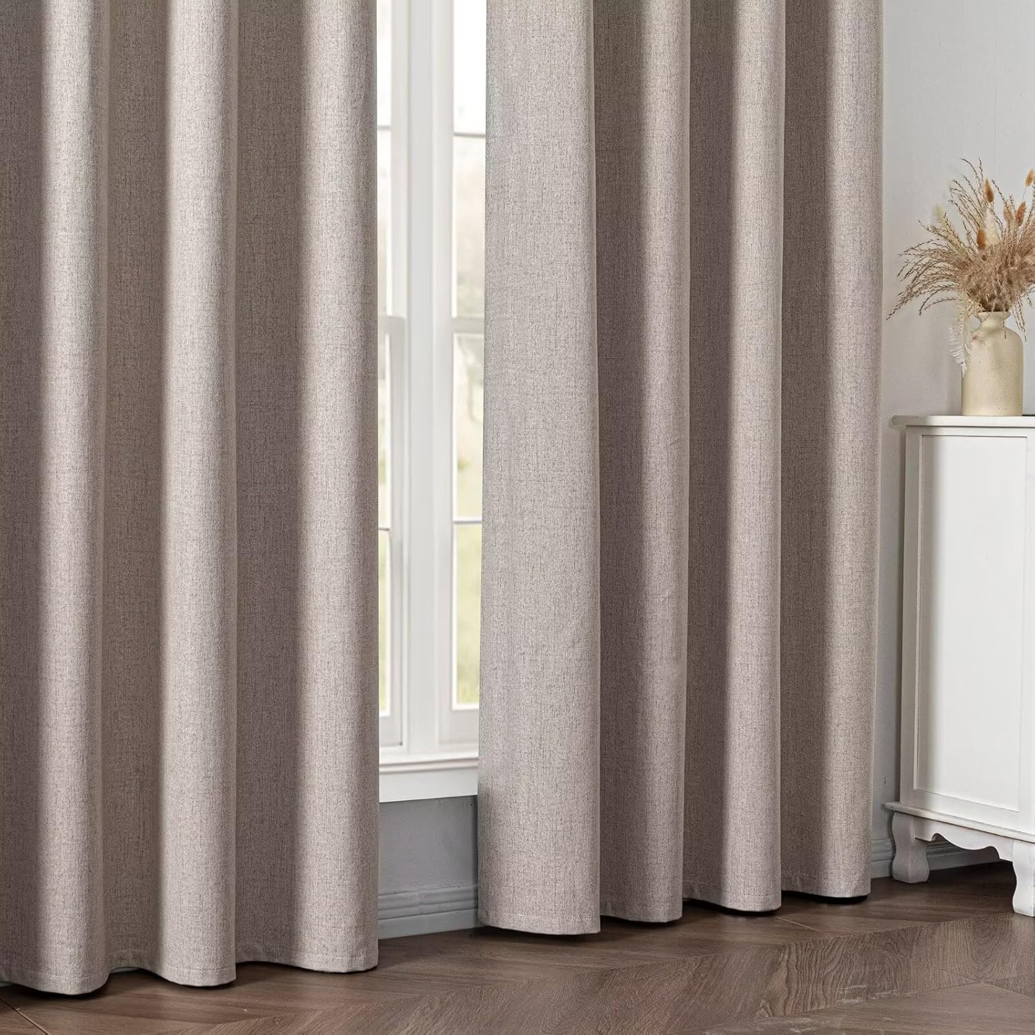 Zyvola 100% Blackout Curtains 84 inch Length 2 Panels Faux Linen Long Drapes for Bedroom Nursery Living Room Black Out Room Darkening Curtain Thermal Insulated Back Tab Rod Pocket(W52 x L84, Beige) - Image 6