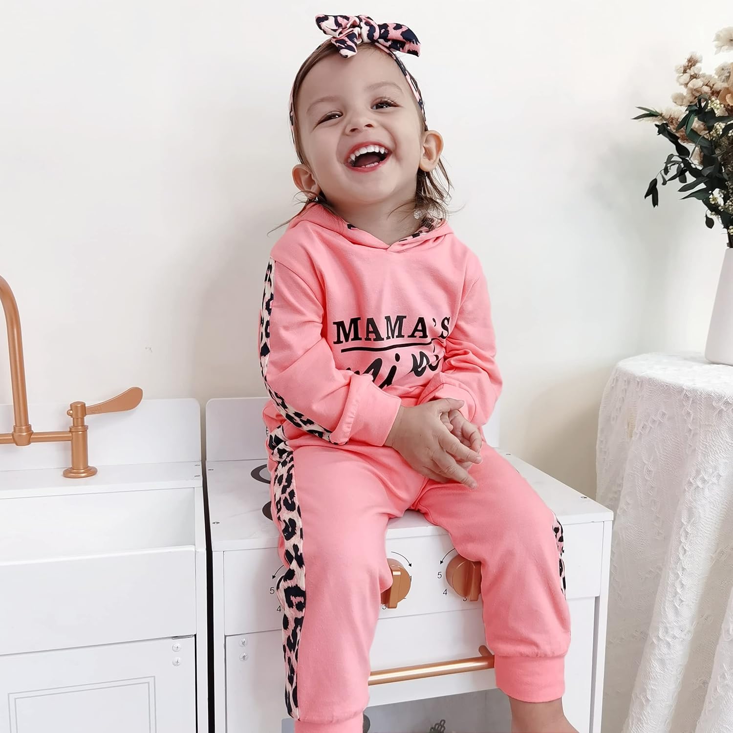 Alternative view of Yvowming Newborn Baby Girl Clothes Outfits Infant Hoodie Sweatshirt Pants Headband Toddler Girl Clothing Set
