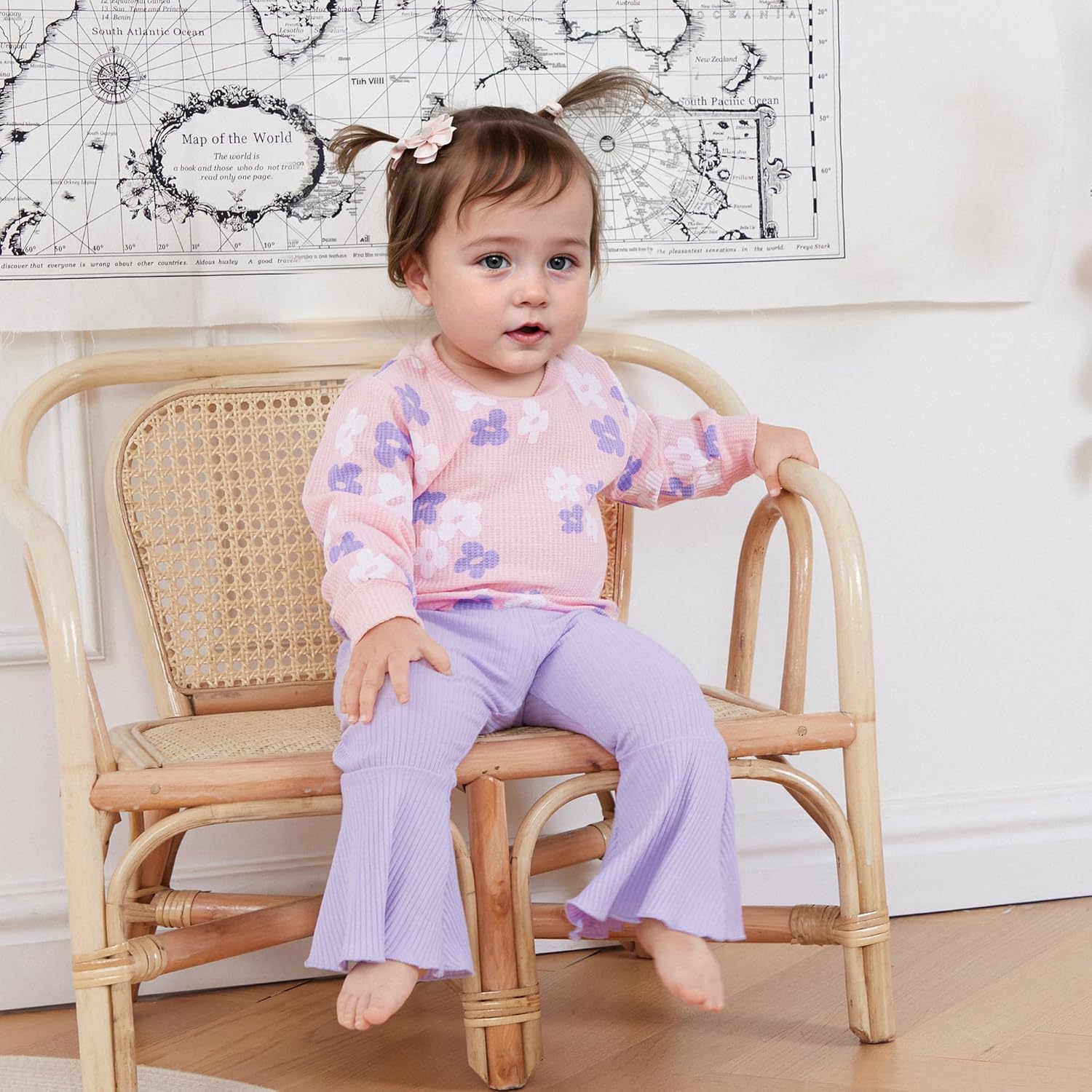 PUHHAPIEY Baby Girl Fall Winter Clothes Floral Knit Crewneck Sweatshirts Flare Pants Set Toddler Bell-Bottoms Outfits
