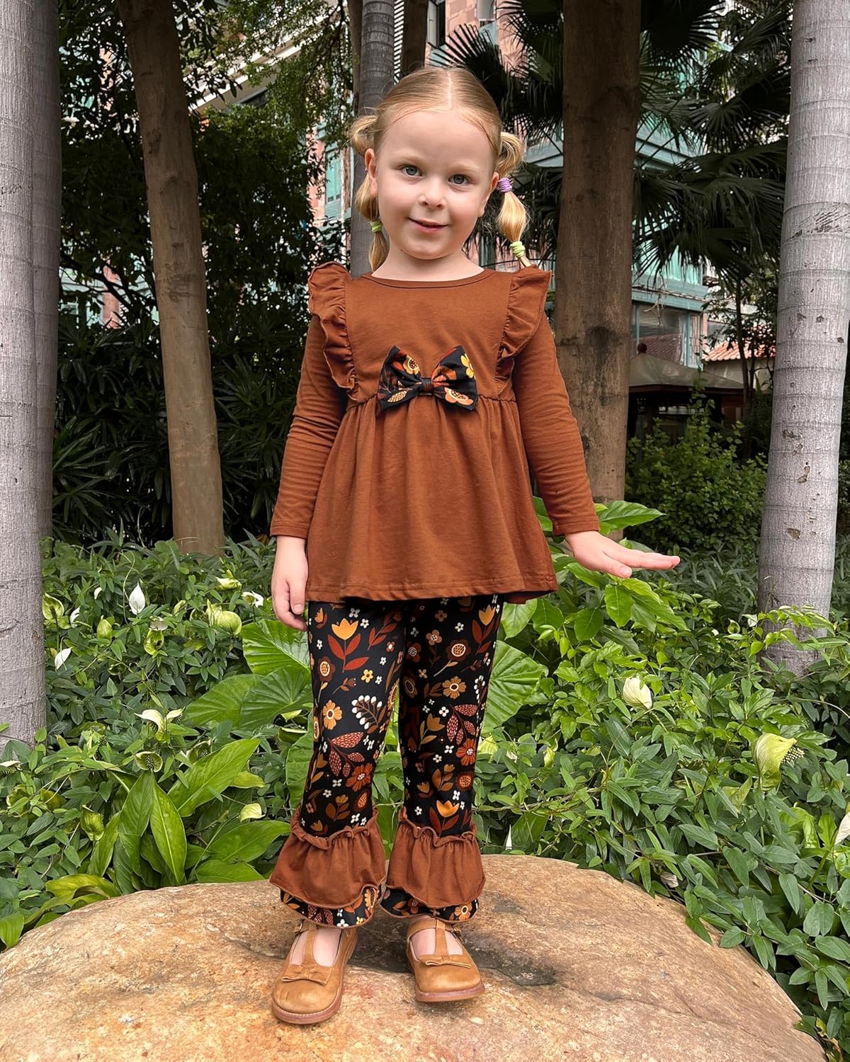 WESIDOM Toddler Girl Clothes Ruffle Shoulder Top+Floral Pants 1-6T Toddler Girls Outfits 2 Piece Sets