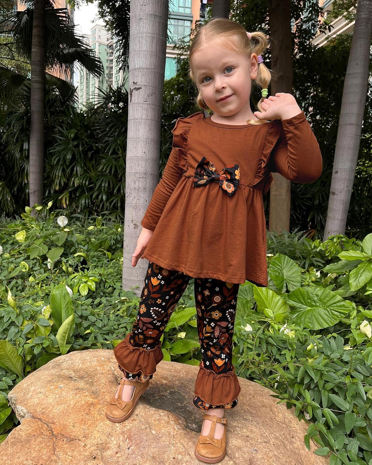 Alternative view of WESIDOM Toddler Girl Clothes Ruffle Shoulder Top+Floral Pants 1-6T Toddler Girls Outfits 2 Piece Sets