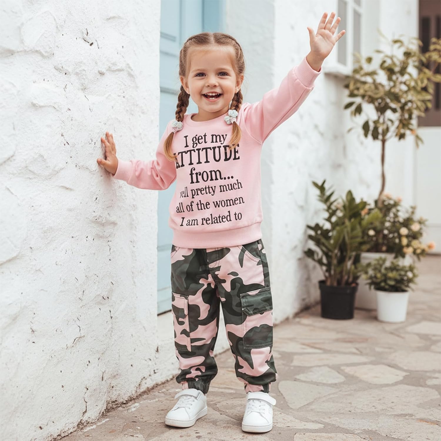 Fernvia Toddler Girls Clothes 2T 3T 4T 5T Fall Outfits Baby Pullover Sweatshirt & Camouflage Pants Set Kids Winter Sweatsuit