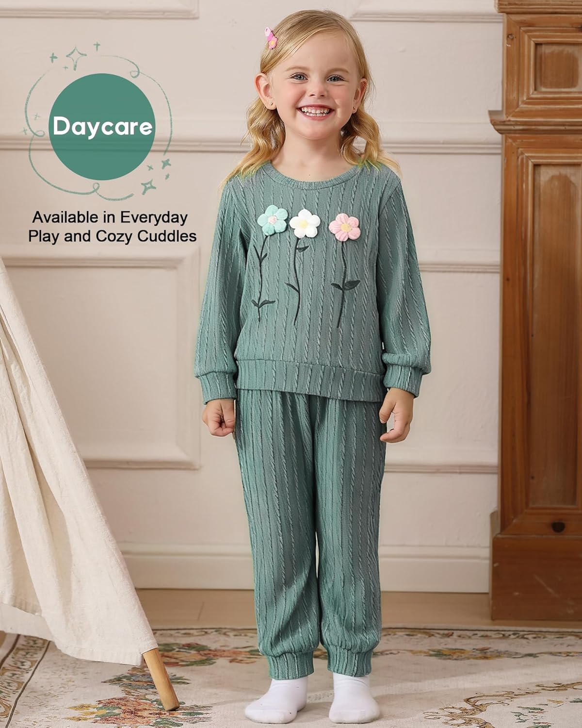 Jecson Toddler Girl Fall Clothes: Soft Outfits Set Embroidered Knit Top & Sweatpants 2Pcs Cute Home Outdoor 2-8Y