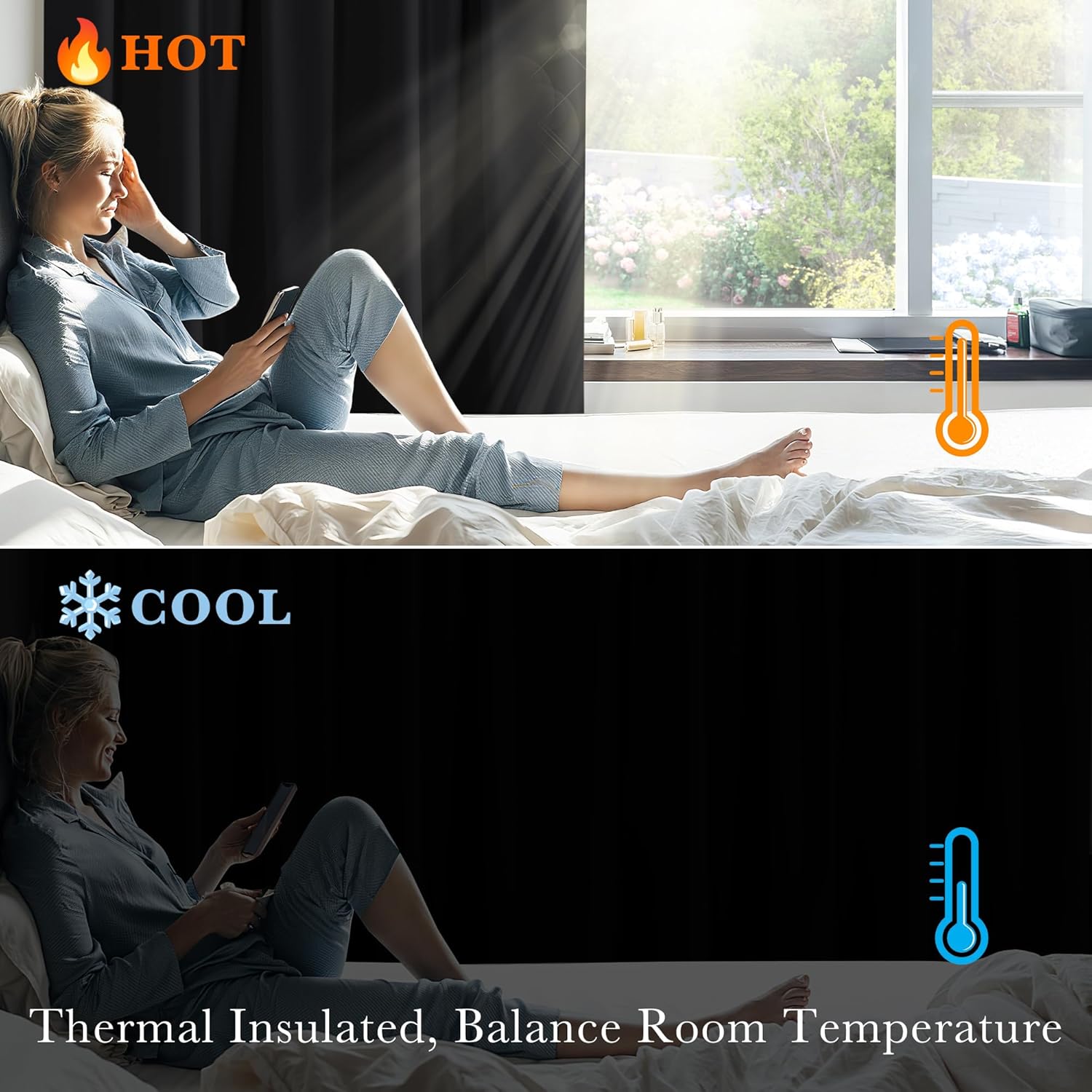 Alternative view of PONY DANCE Black Kitchen Blackout Curtains Over Sink, Short Winter Half Curtains for Bahtroom Small Window Decor, Thermal Insulated Light Blocking Bedroom Draperies, W 42 x L 45 inches, 2 Panels Set