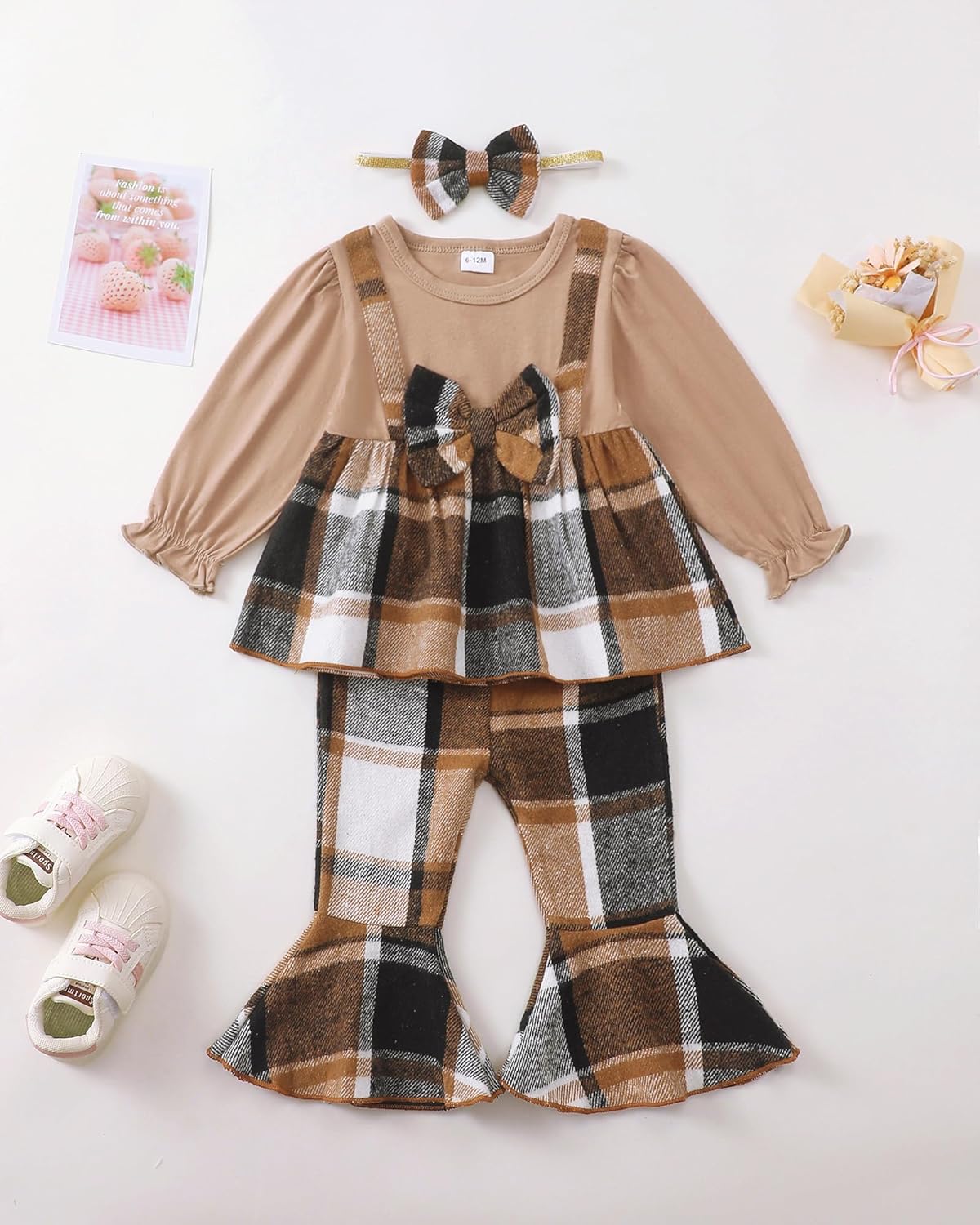 Alternative view of Kucnuzki Toddler Baby Girl Clothes Outfit Long Sleeve Blouse Polo Shirt Top Flare Leggings Pants Two Piece Outfits Set