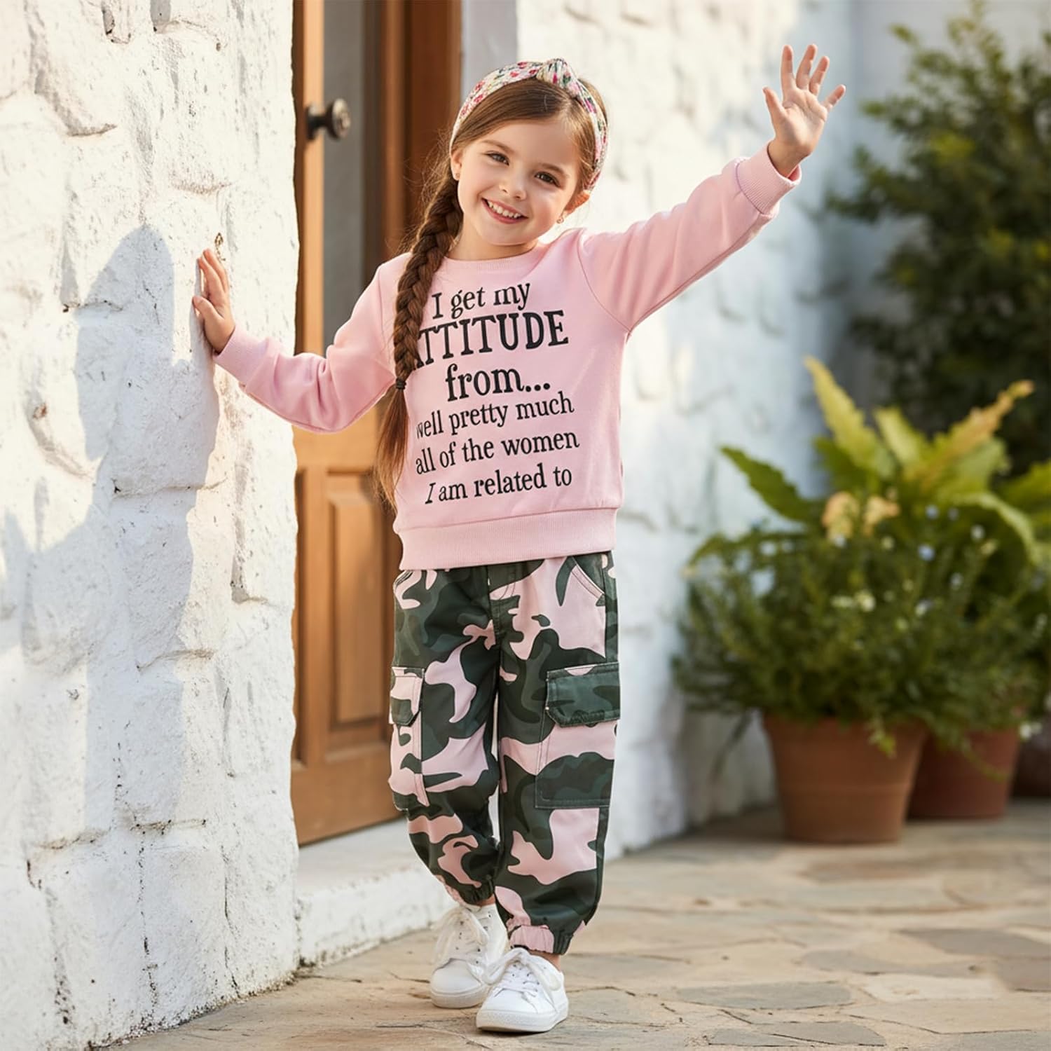 Alternative view of Fernvia Toddler Girls Clothes 2T 3T 4T 5T Fall Outfits Baby Pullover Sweatshirt & Camouflage Pants Set Kids Winter Sweatsuit