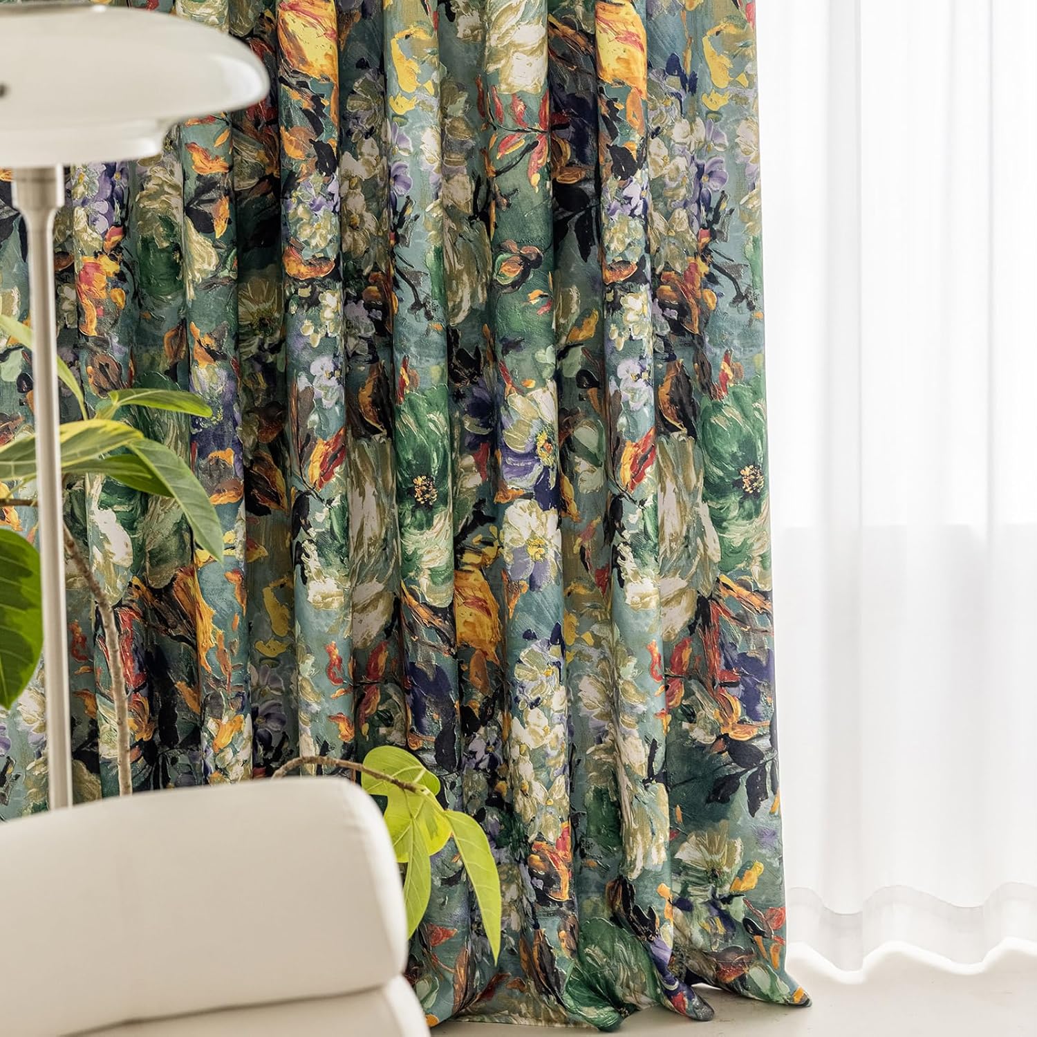SUOUO Floral Curtains for Bedroom Pattern Dark Green Vintage Painting Flower Blackout Window Drapes Room Darkening for Living Room 96 inches Long 2 Panels