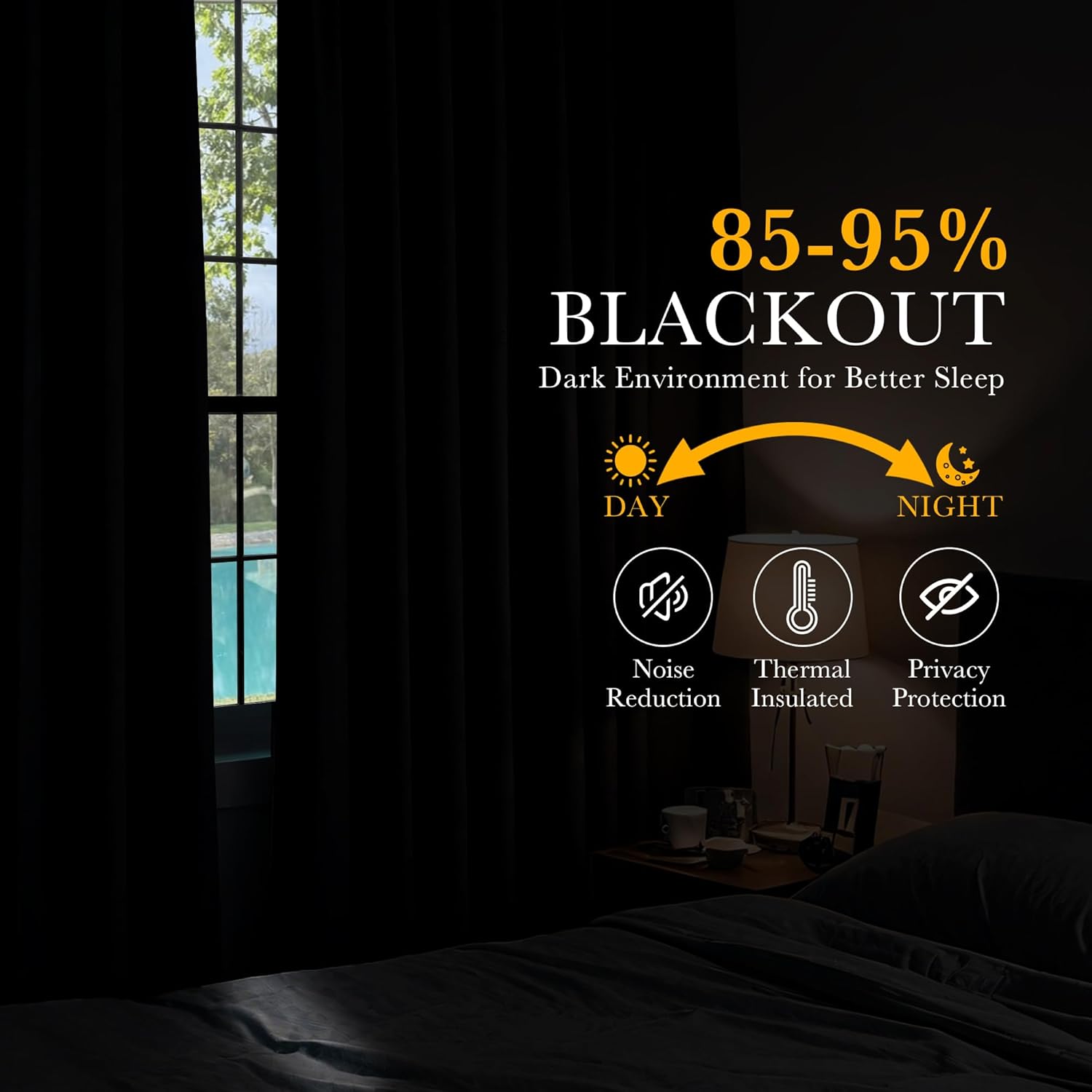 PONY DANCE Black Kitchen Blackout Curtains Over Sink, Short Winter Half Curtains for Bahtroom Small Window Decor, Thermal Insulated Light Blocking Bedroom Draperies, W 42 x L 45 inches, 2 Panels Set