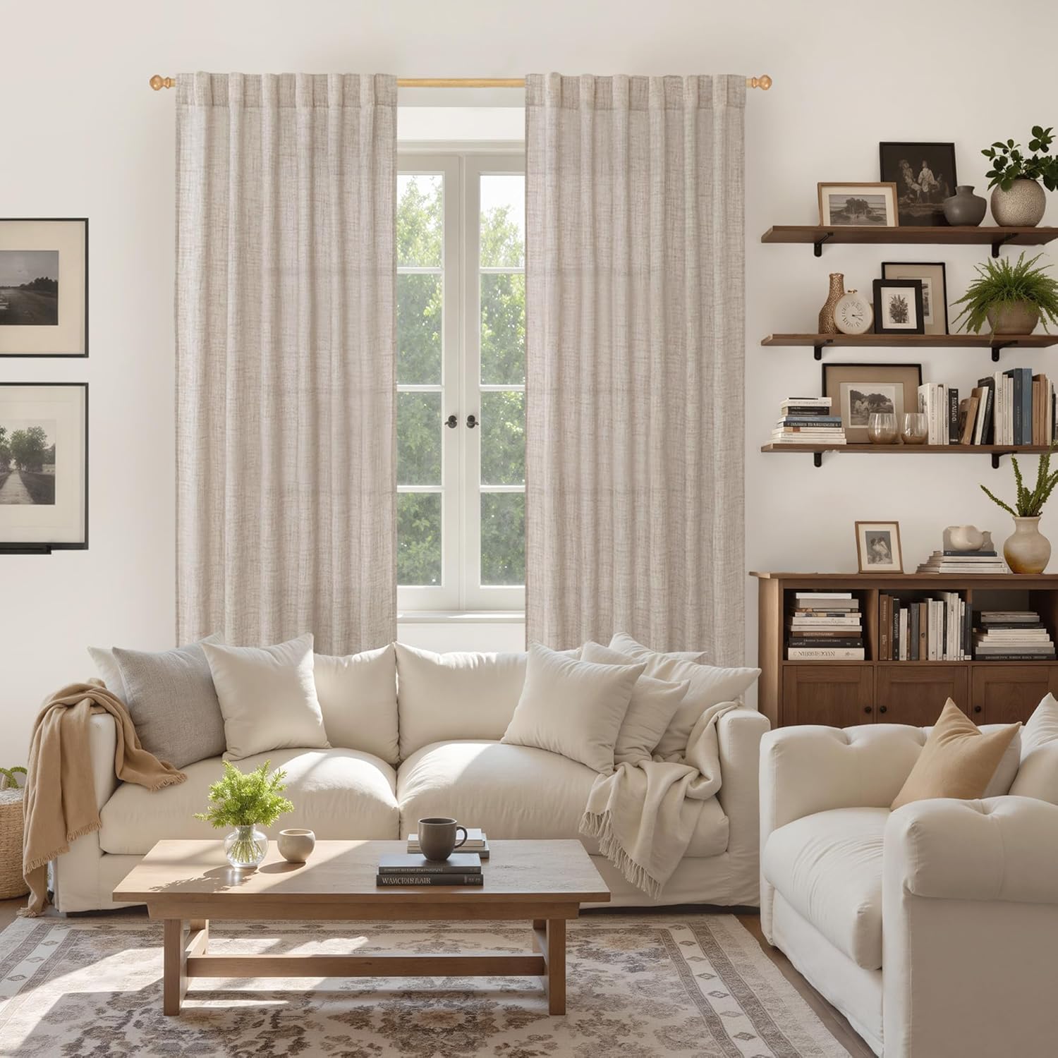YoungsTex Linen Semi Sheer Curtains 72 Inch Length 2 Panels for Living Room - Light Filtering Drapes with Rod Pocket Back Tab Rustic Beige Window Treatments for Dining Bedroom, 52 X 72 Inch