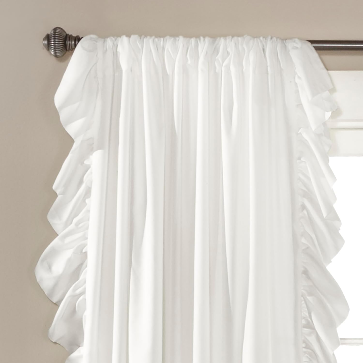 Lush Decor Reyna Ruffle Window Curtain Panel Set, Pair, 54" W x 84" L, White - Flowy Curtain Set - Romantic Ruffle Curtains for Bedroom, Living room, or Dining Room - Farmhouse & Cottage Home Decor