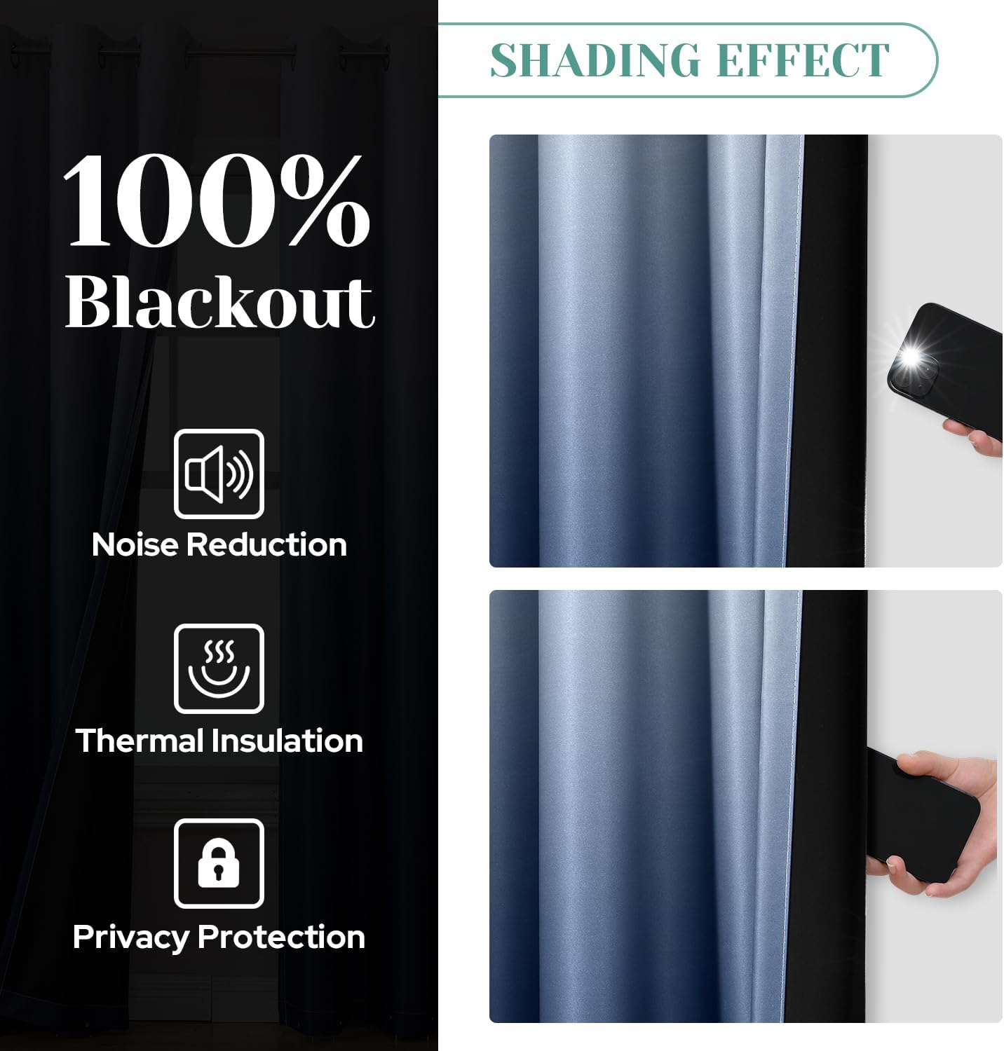 Alternative view of HOMEIDEAS Navy Blue 100% Ombre Blackout Curtains for Bedroom, 52 X 84 Inches Long Room Darkening Gradient Light Blocking Thermal Insulated Grommet Drapes for Living Room, 2 Panels