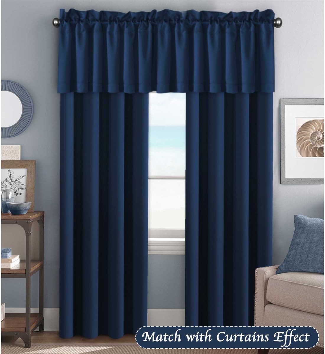 H.VERSAILTEX Blackout Valances for Windows,Navy Blue Short Window Valance Curtains for Living Room/Bedroom/Bathroom Privacy Decorative Rod Pocket Kitchen Valances，2 Panels，52" W x 18" L, Navy
