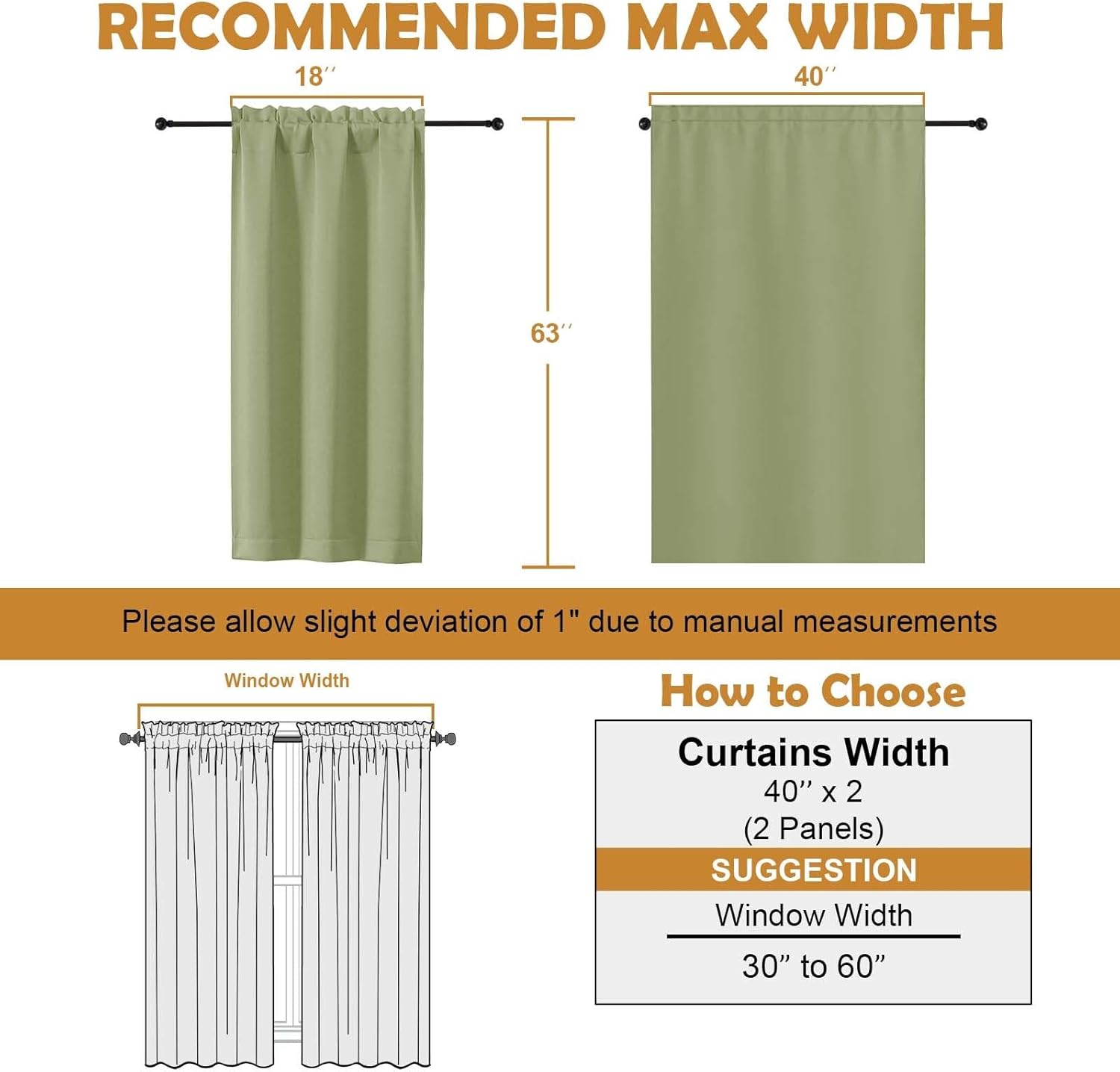 Aiyufeng Sage Green Blackout Curtains for Bedroom 63 Inch Length 2 Panels Set, Solid Thermal Insulated Energy Saving Rod Pocket Window Treatment Curtains Blackout Drapes, W40 x L63 Inch, Sage