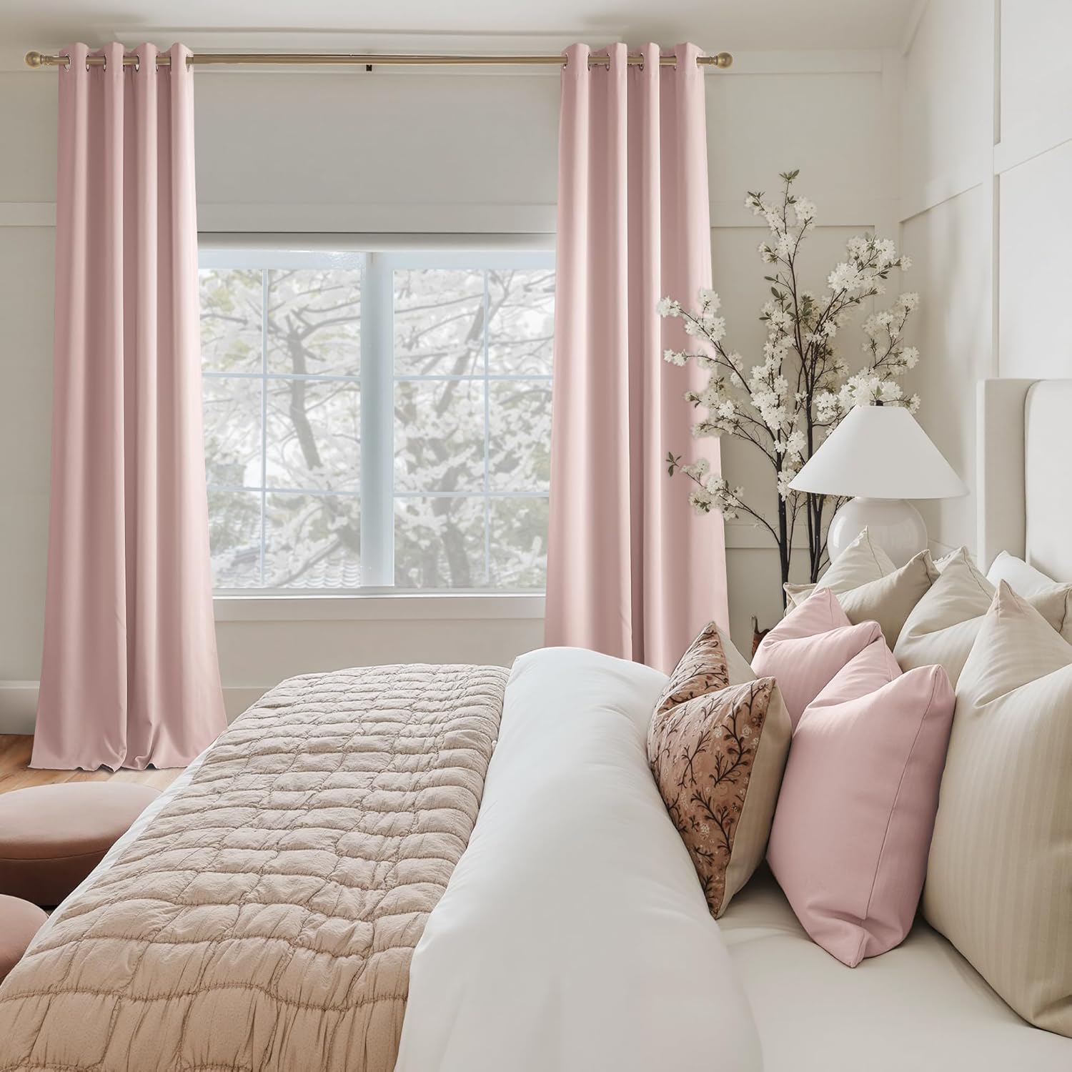 Alternative view of NICETOWN Blush Pink Room Darkening Curtains 63 Inches Long 2 Panels for Girls Room, Bedroom, Nursery Thermal Insulated Blackout Drapes Solid Grommet Noise Reducing Window Curtains, W40