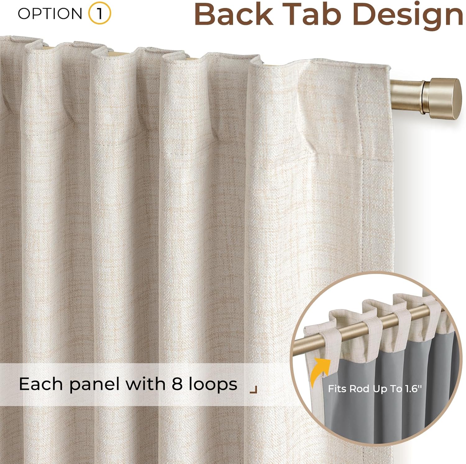 Alternative view of INOVADAY 100% Blackout Curtains 84 Inches Long 2 Panels Set, Back Tab/Rod Pocket Linen Blackout Curtains for Bedroom, Thermal Insulated Window Drapes - Cream, W50 X L84