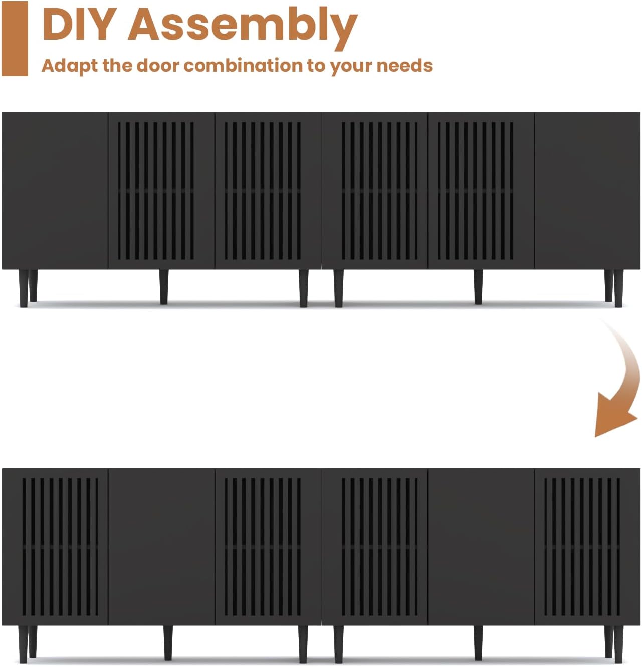 Alternative view of CHUWELL Modern Storage Cabinet, 94.4" Buffet Cabinet with 6 DIY Doors and Adjustable Shelf, Sideboard Coffee Bar with Solid Wood Feet for Kitchen,Dining Room,Living Room,Black