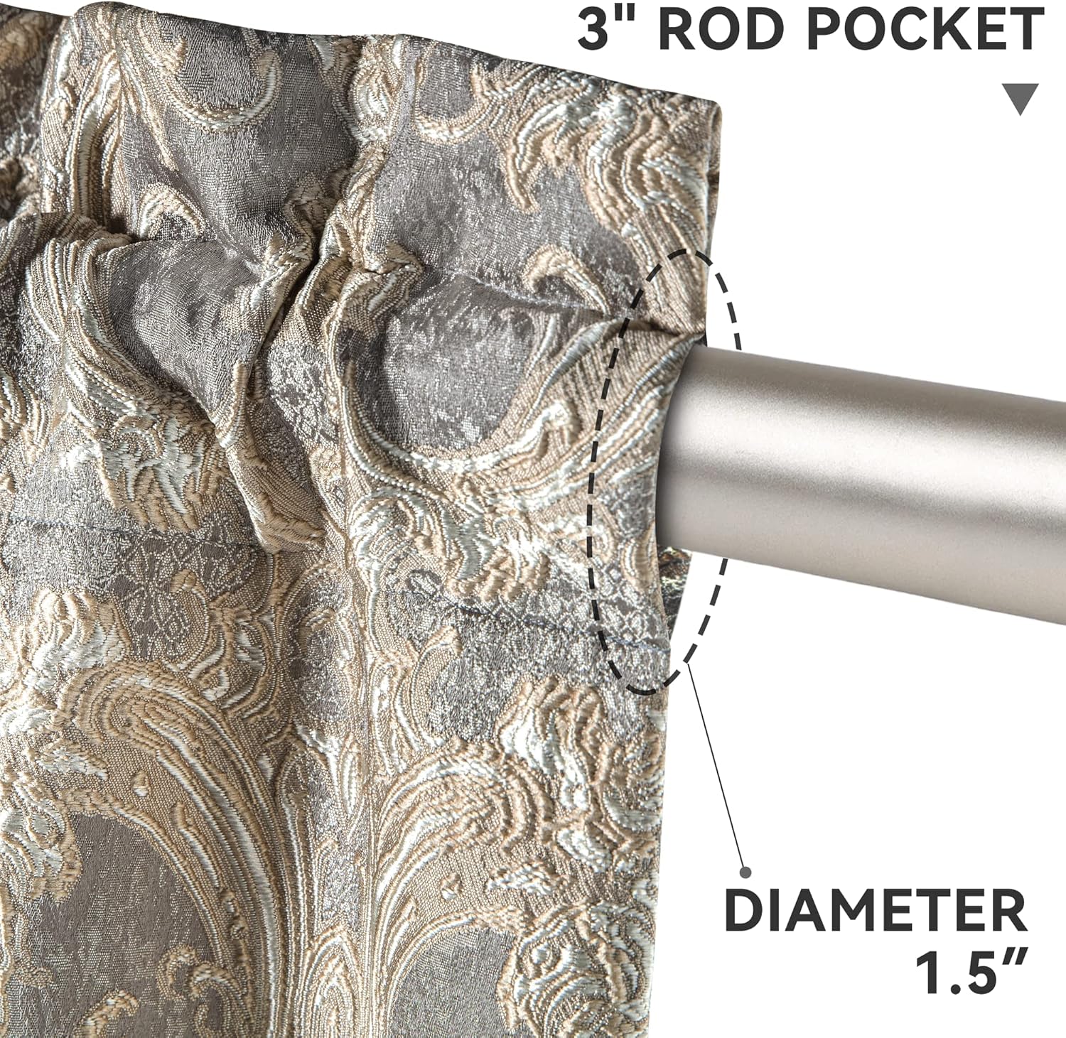 Loom and Mill Luxury Damask Curtains for Bedroom, Lined Thick Chenille Jacquard Blackout Curtains with Tiebacks, Window Curtain for Living Room Party Banquet Decor (2 Panels, 52 x 96 Inch, Grey) - Image 4