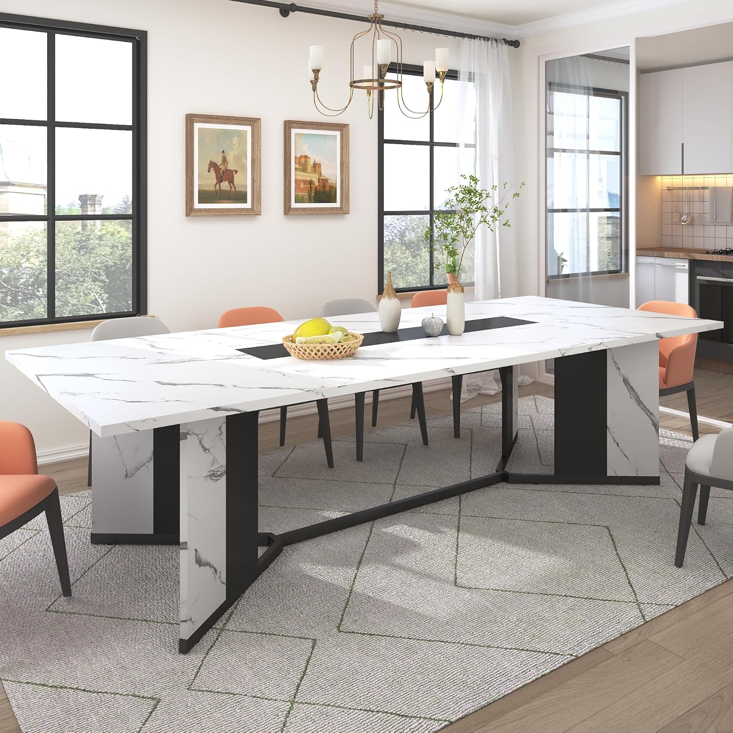 Alternative view of Hlivelood 94Inch Dining Table for 10 People,Modern Large Rectangular Kitchen Table W/Waterproof Wood Tabletop,Long Dining Room Tables W/Adjustable Legs&Metal Frame for Kitchen Living Room?White?