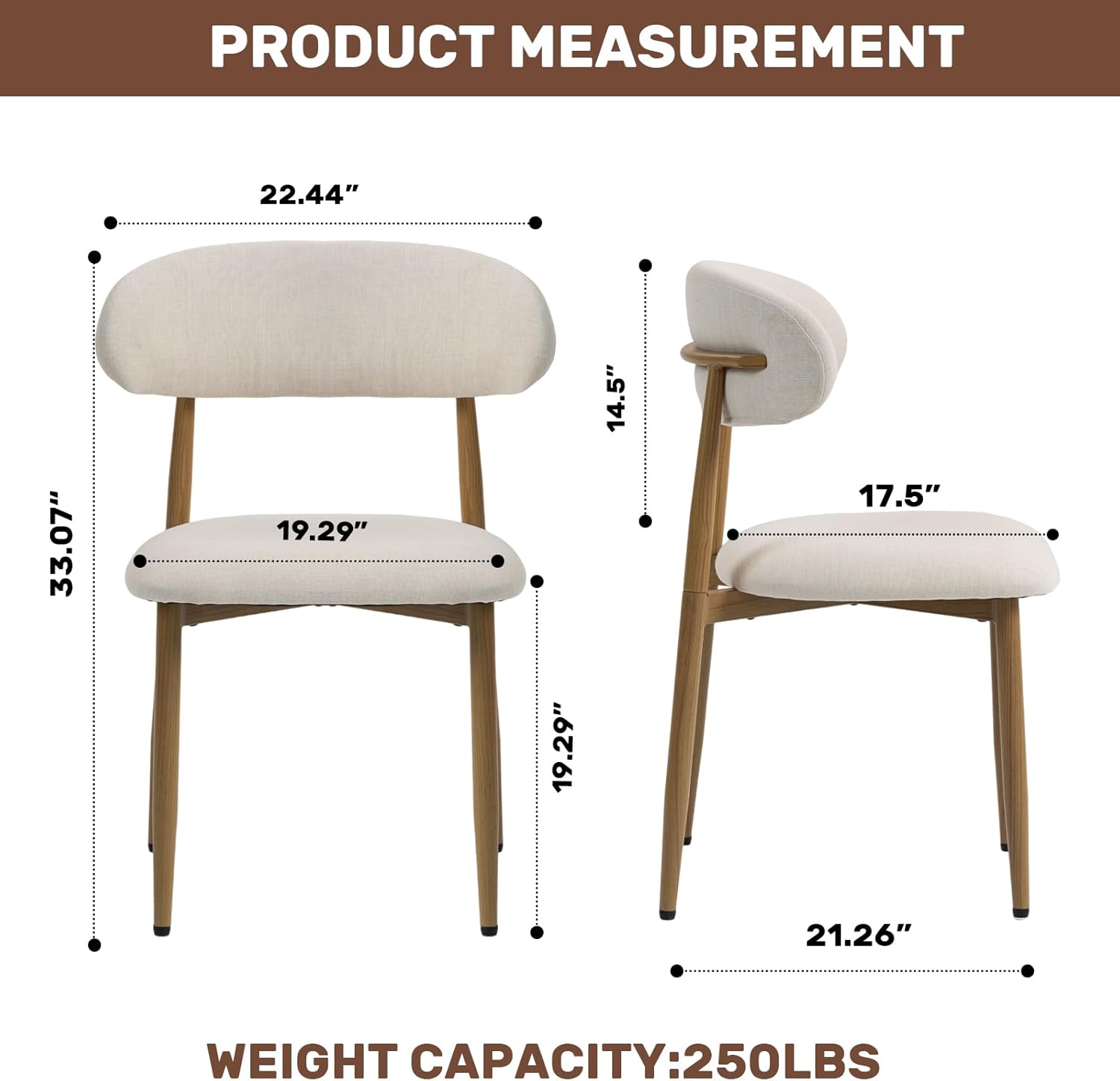 UVV Dining Chairs Set of 4, Metal Kitchen Chairs with Modern Fabric Upholstered for Dining Room, Beige